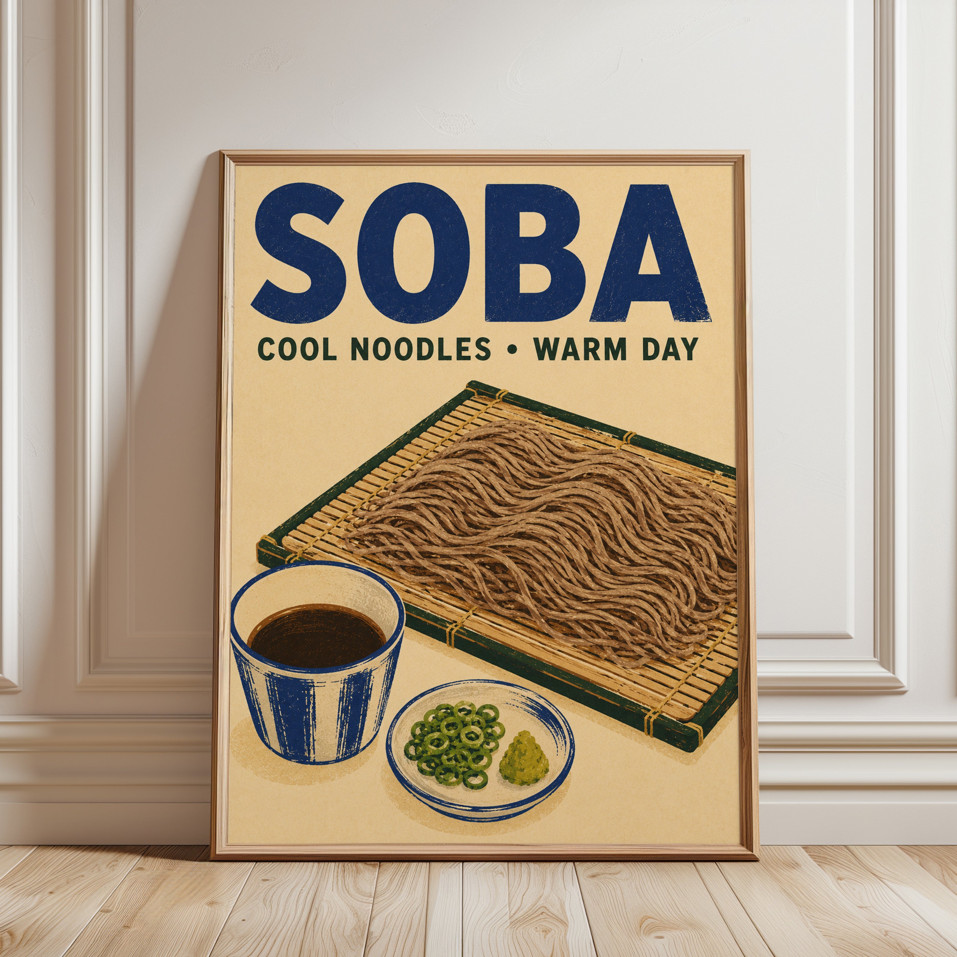 Japanese Kitchen Poster – Soba Noodles Wall Art - framed detail
