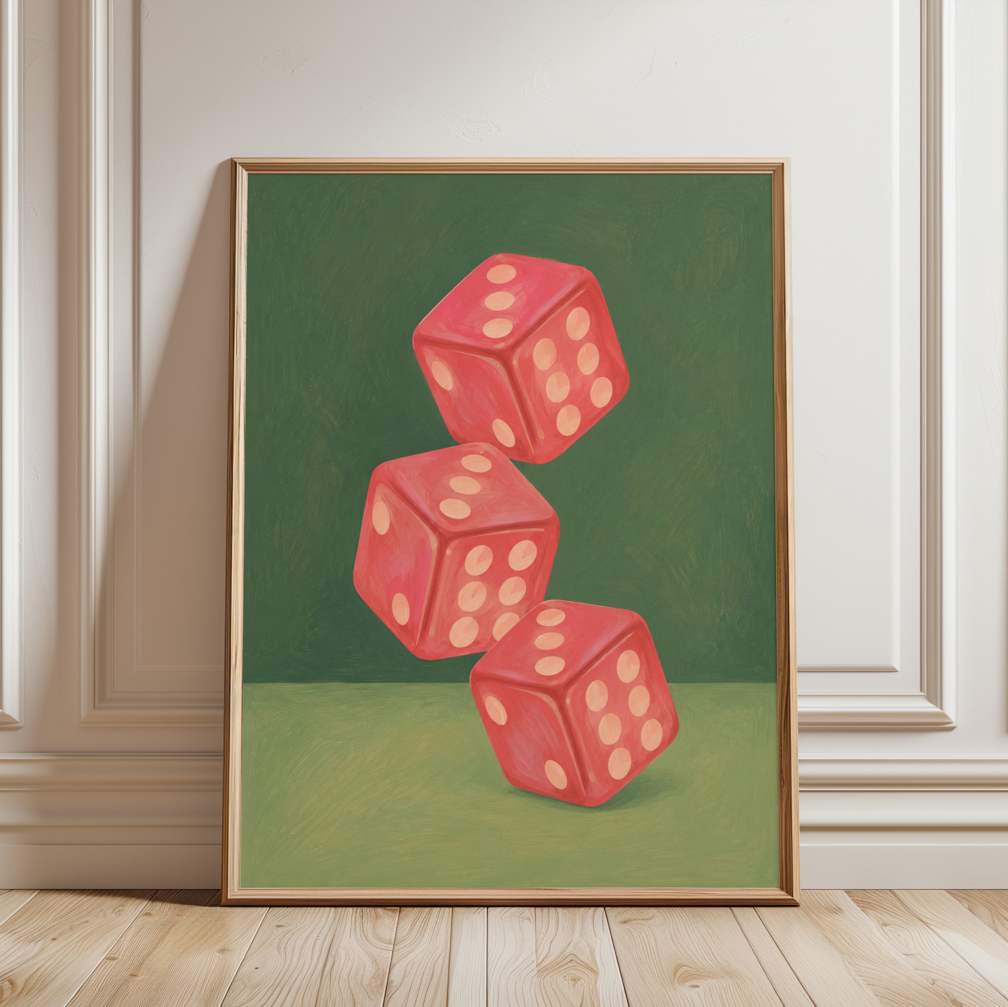 Red Dice Wall Art – Retro Game Room Decor - framed detail