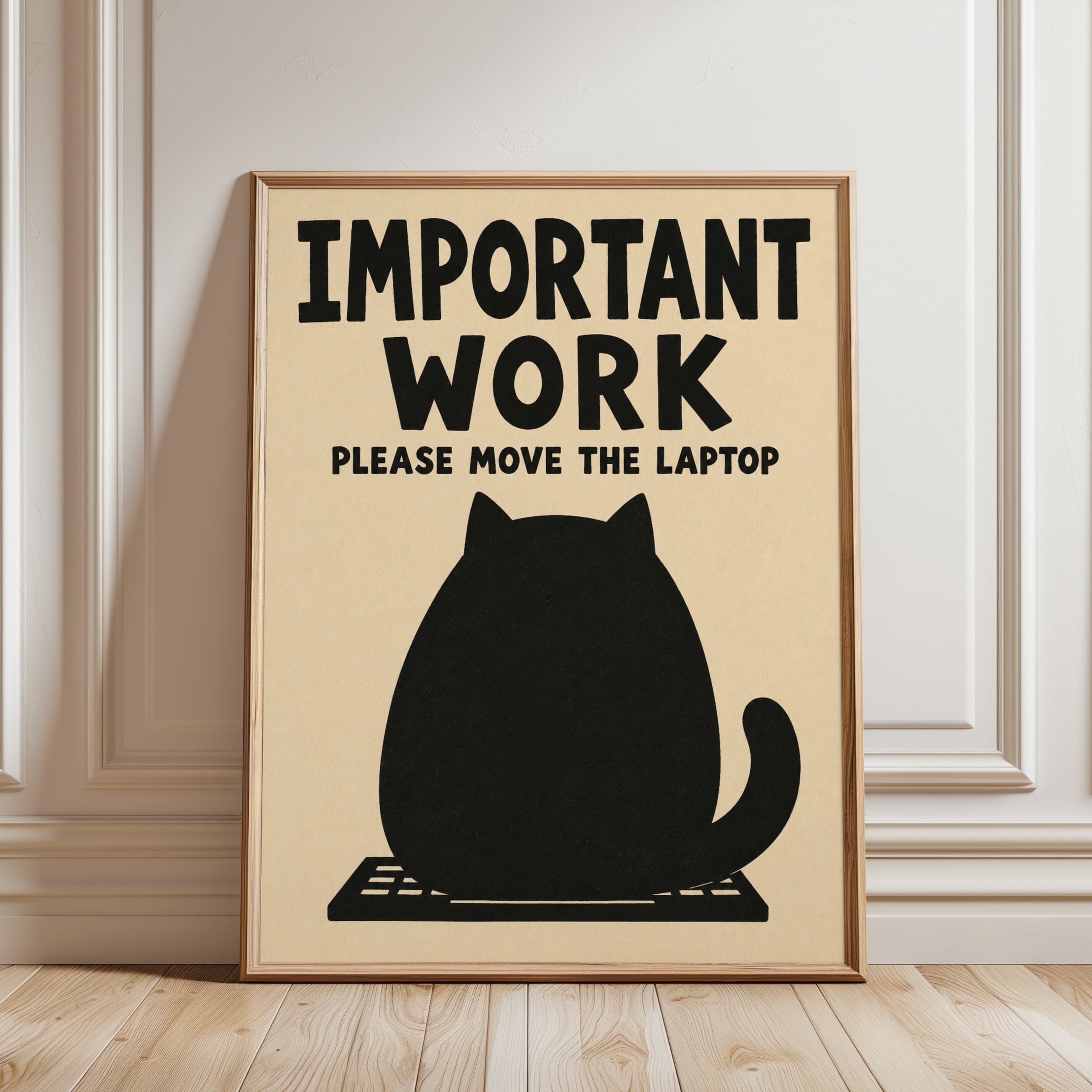 Funny Cat Office Wall Art - framed detail