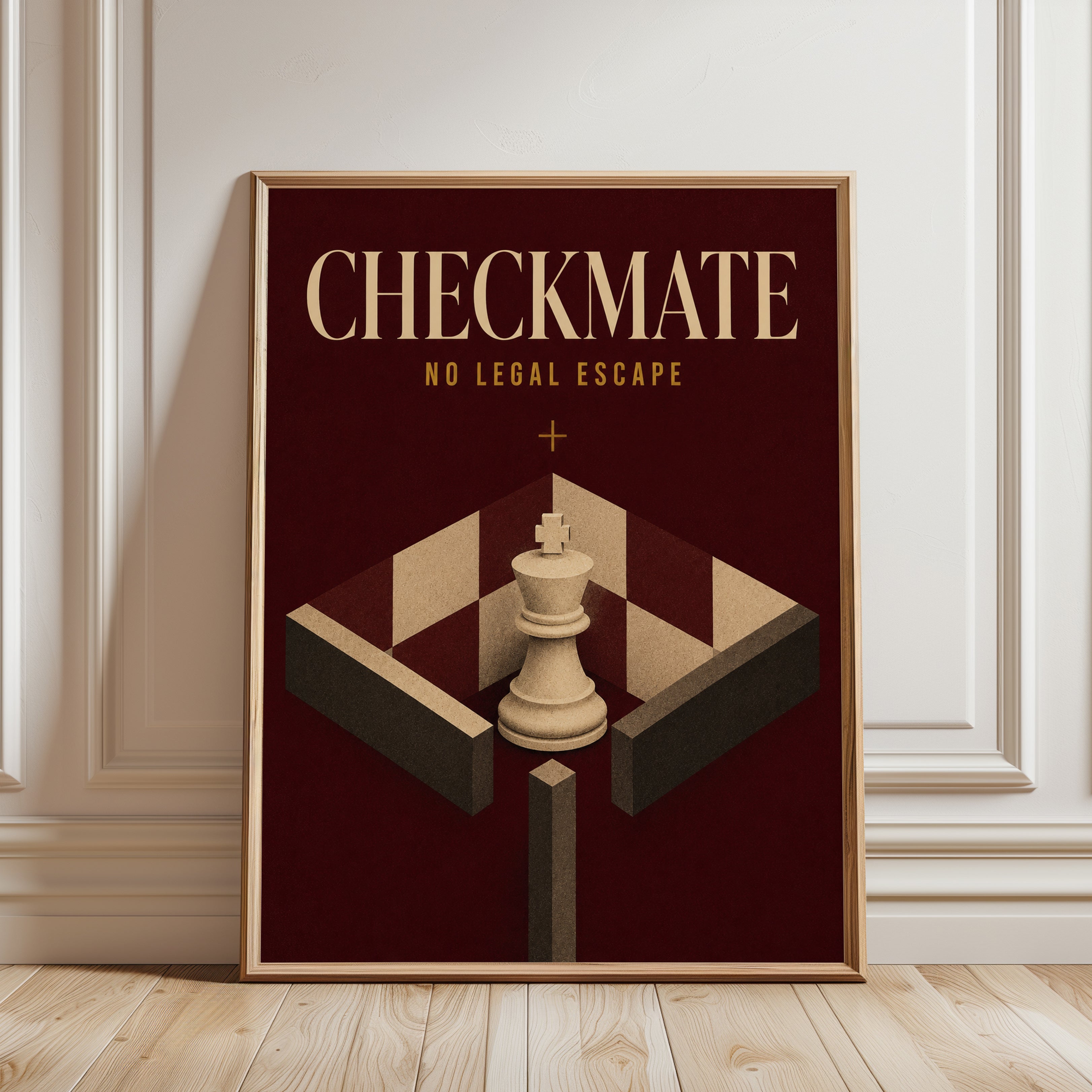 Chess Checkmate Art Print: Vintage Isometric Strategy Poster - framed detail