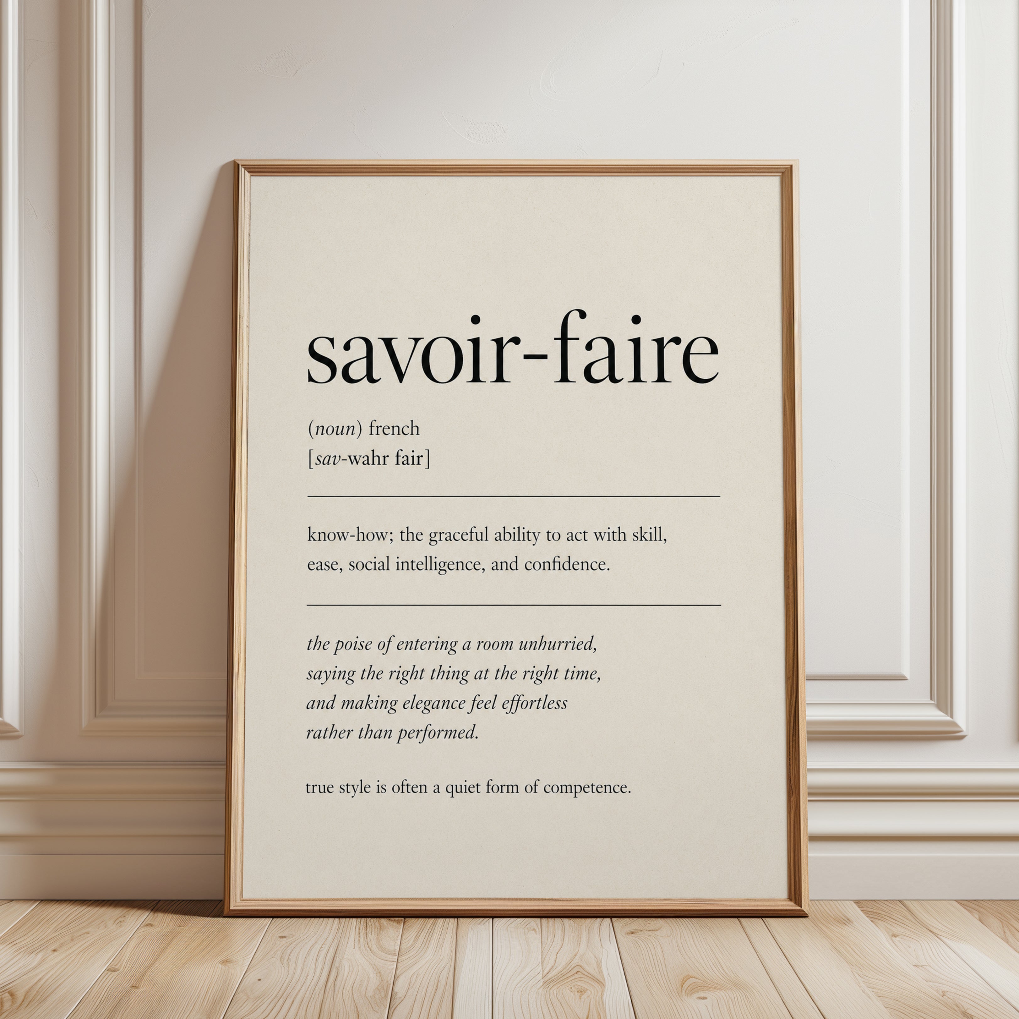 Savoir-Faire Definition Print: Minimalist French Typography Art - framed detail