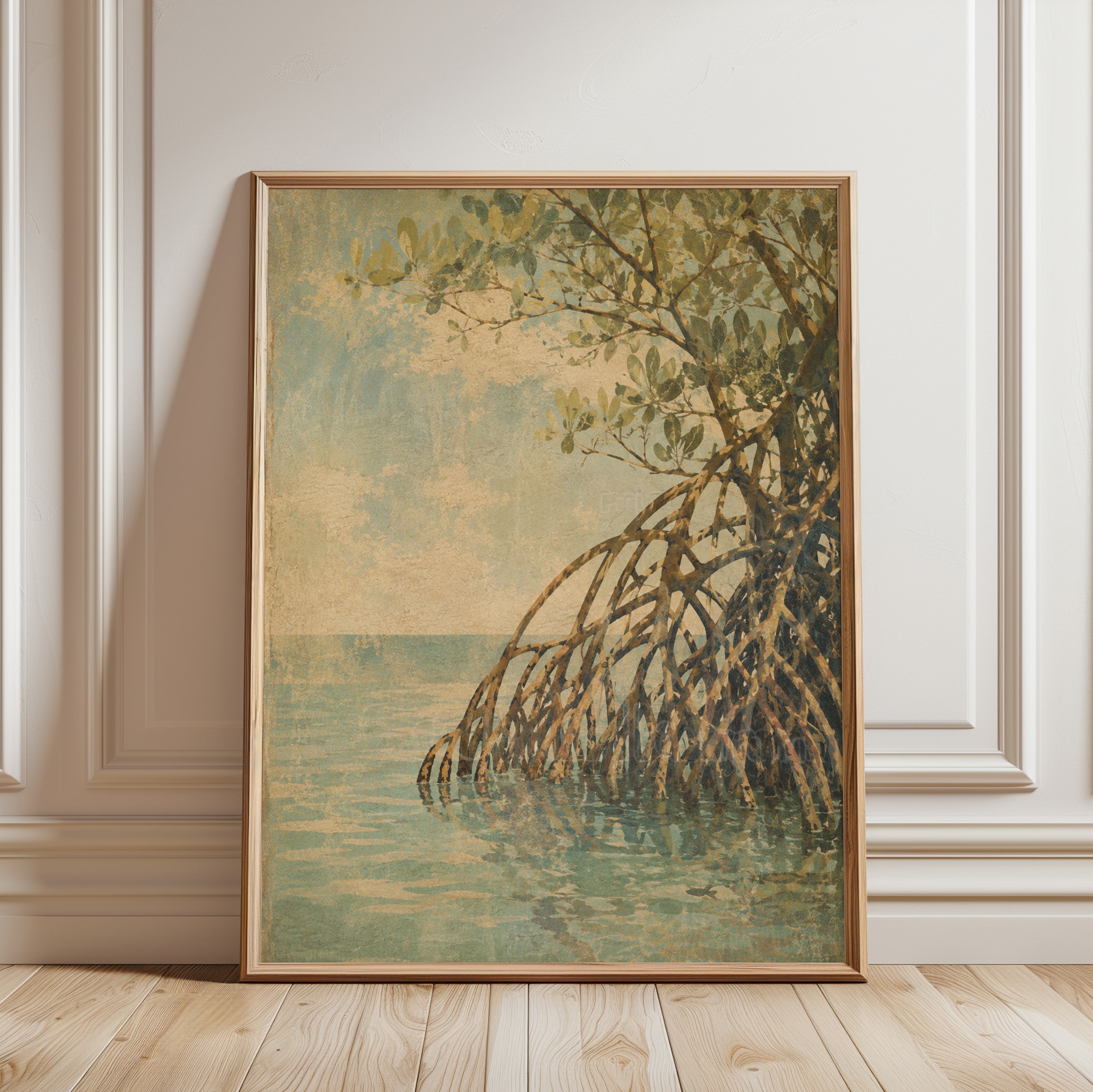 Mangrove Tree Wall Art – Coastal Nature Print - framed detail