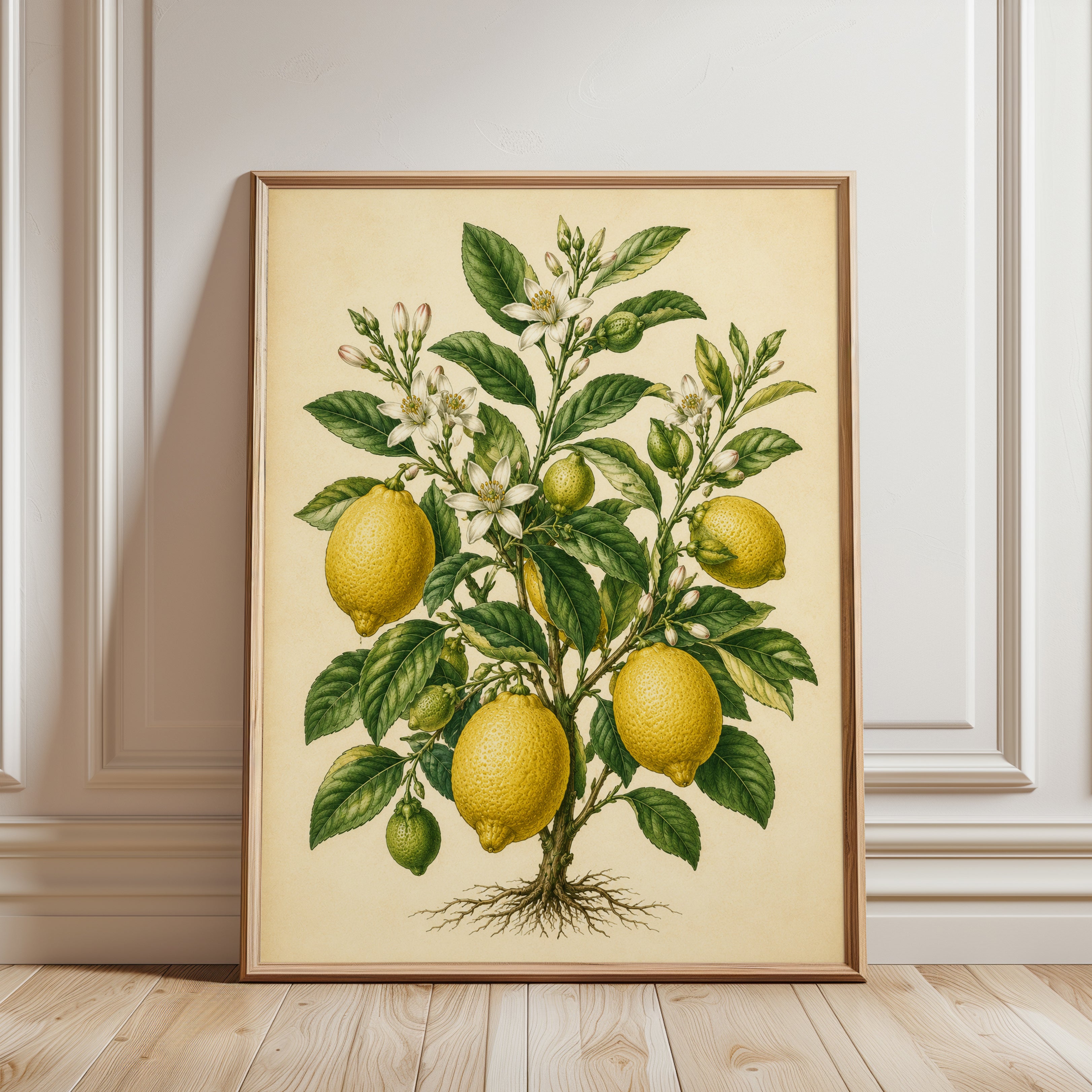 Lemon Tree Botanical Print — Vintage Citrus Illustration - framed detail