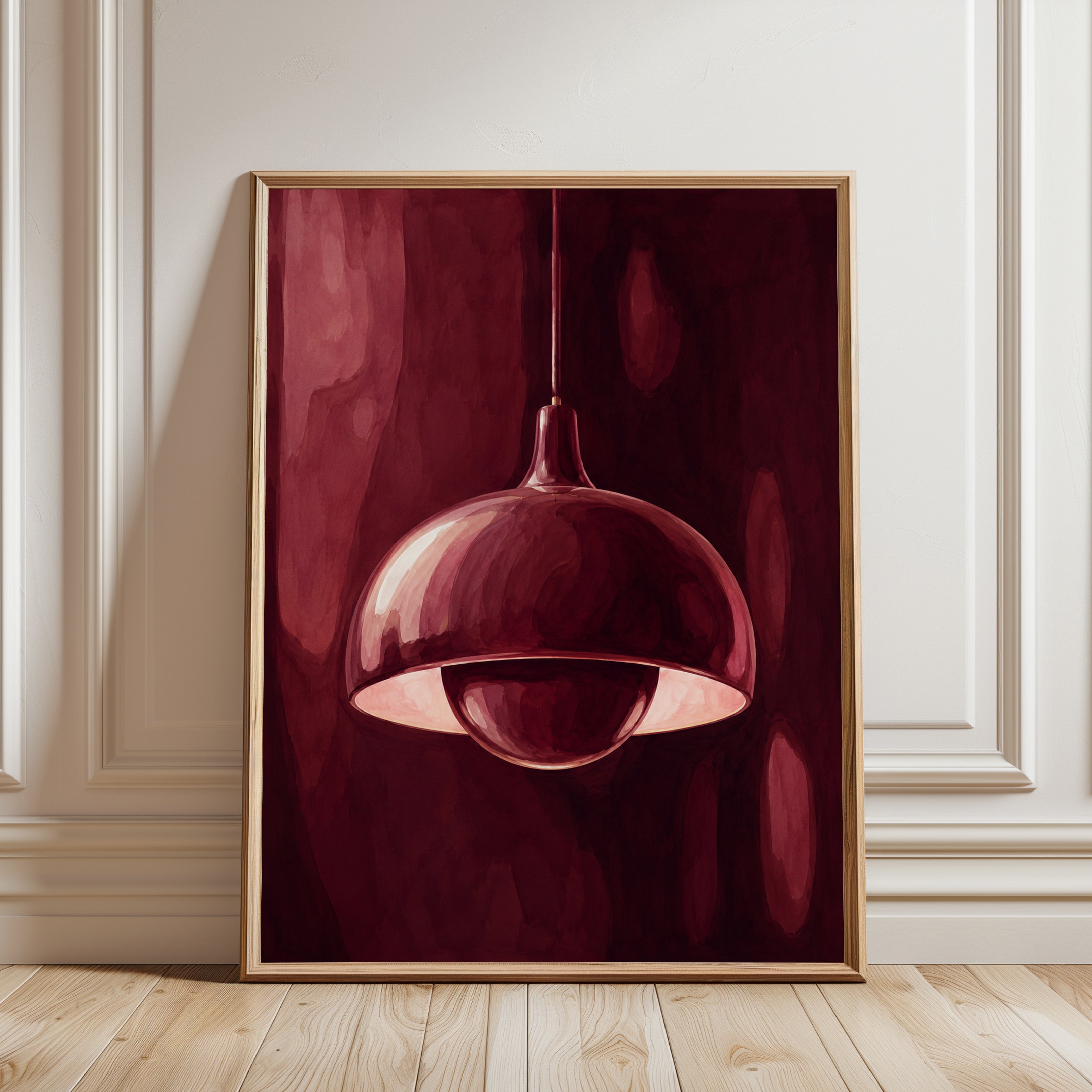Burgundy Pendant Lamp Art Print: Modern Interior Design - framed detail
