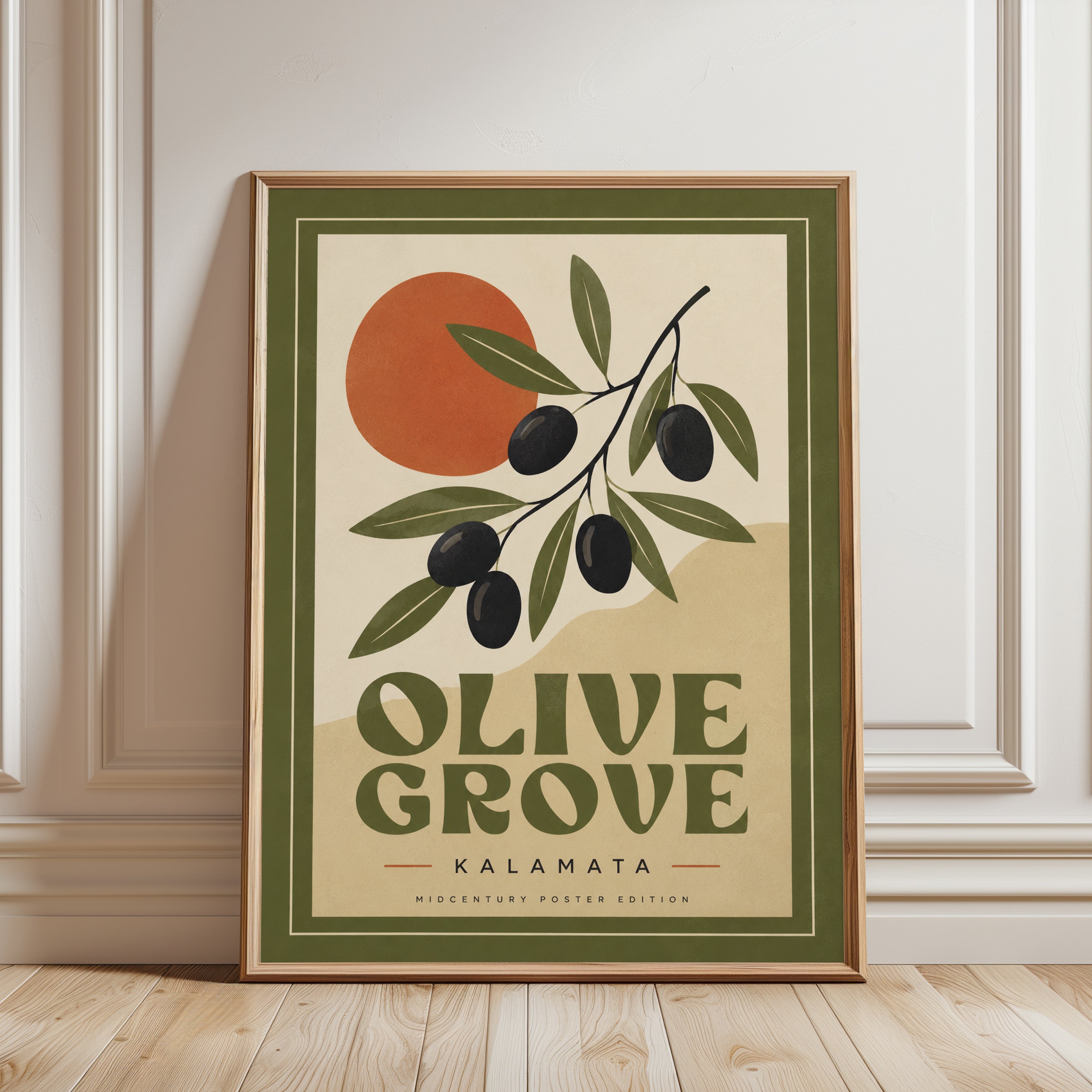 Mediterranean Olive Grove Poster - framed detail