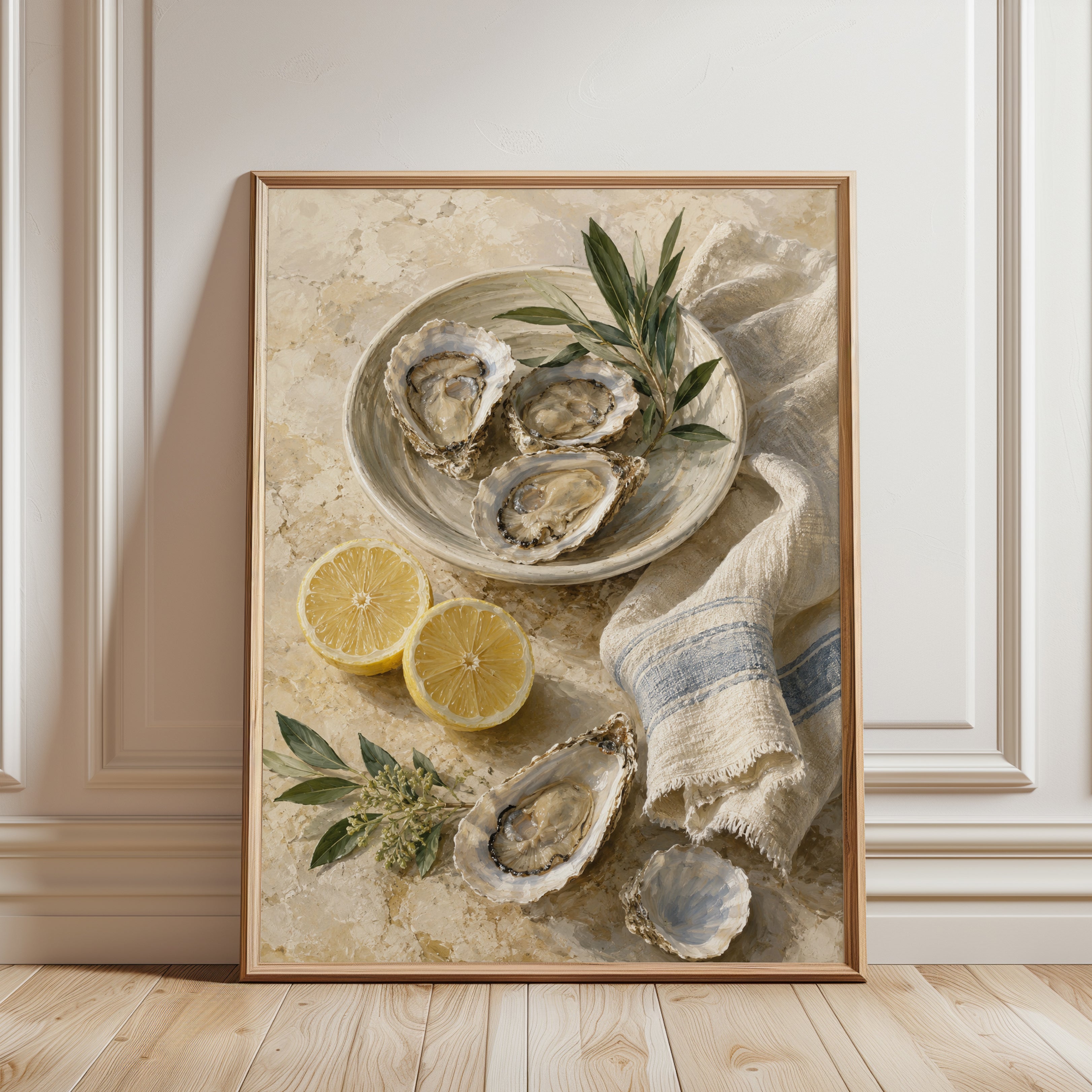 Oyster Wall Art – Seafood Kitchen Print - framed detail