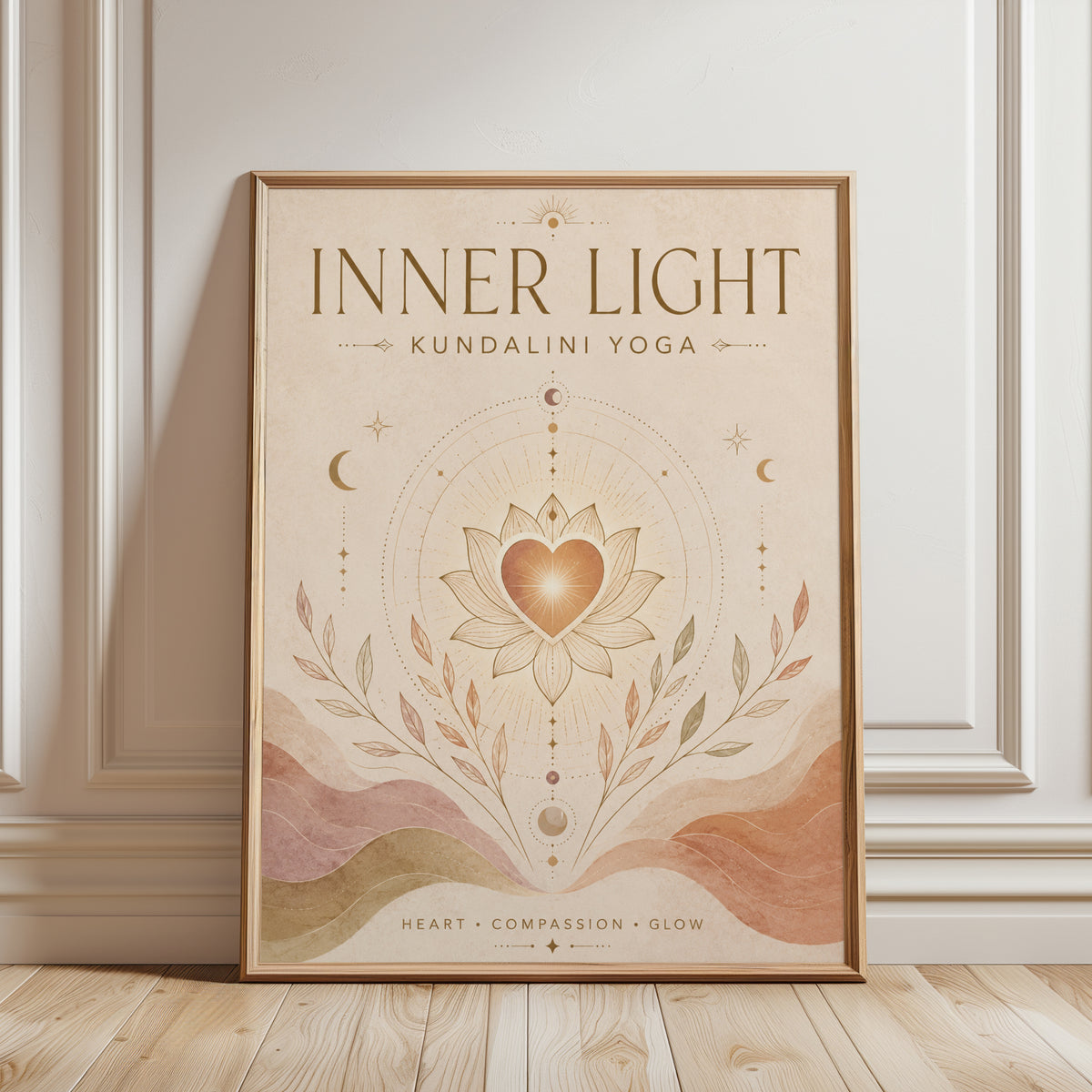 Kundalini Yoga Lotus Heart Art Print: Sacred Geometry Design - framed detail