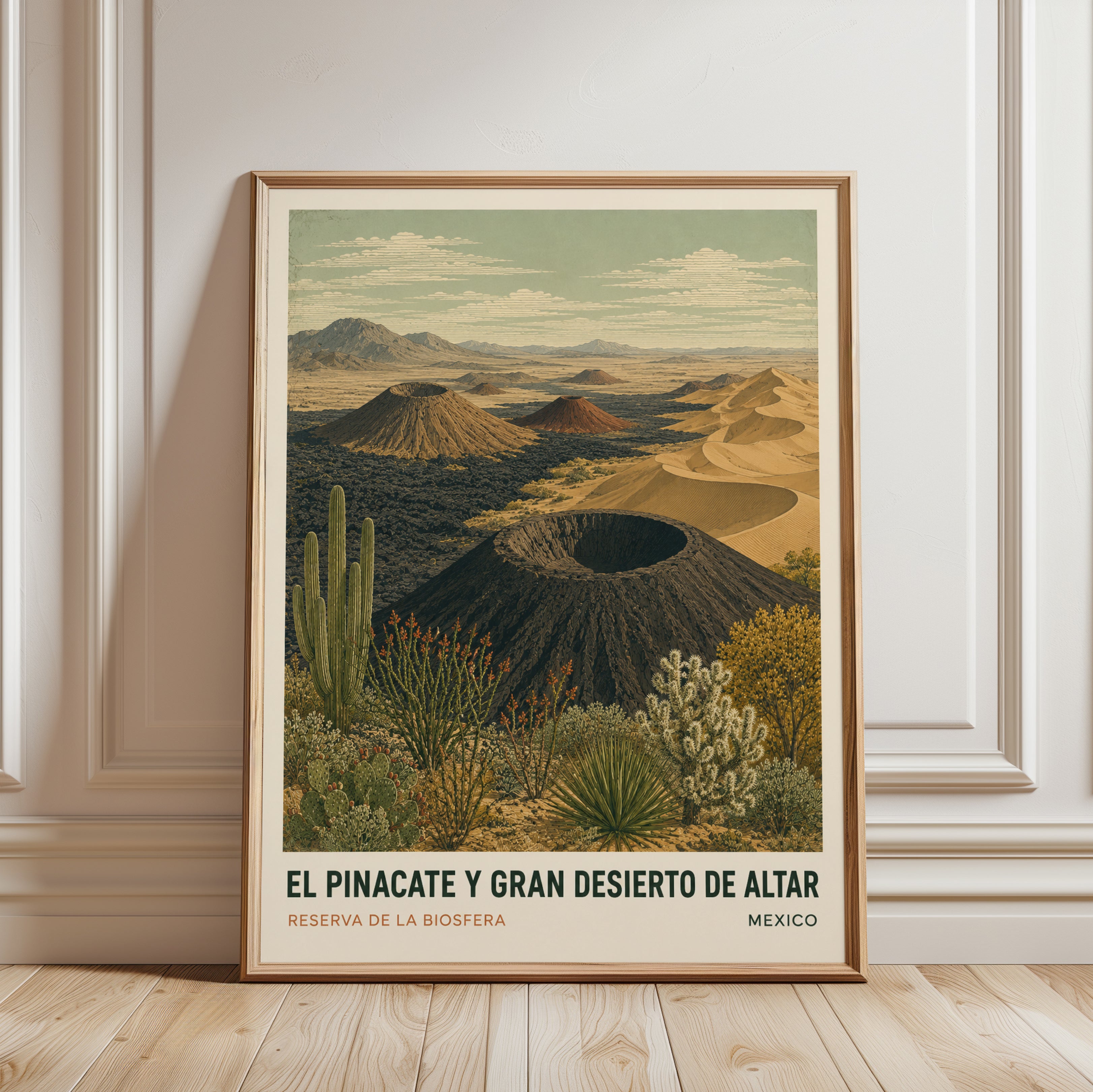 Mexico Travel Poster – El Pinacate Volcano Print - framed detail