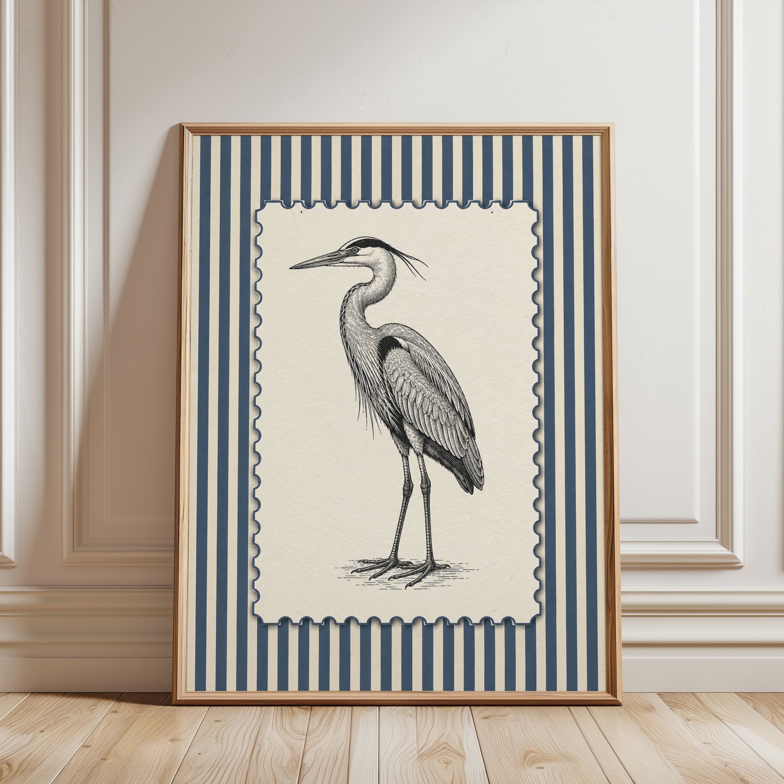 Heron Wall Art – Vintage Bird Print - framed detail