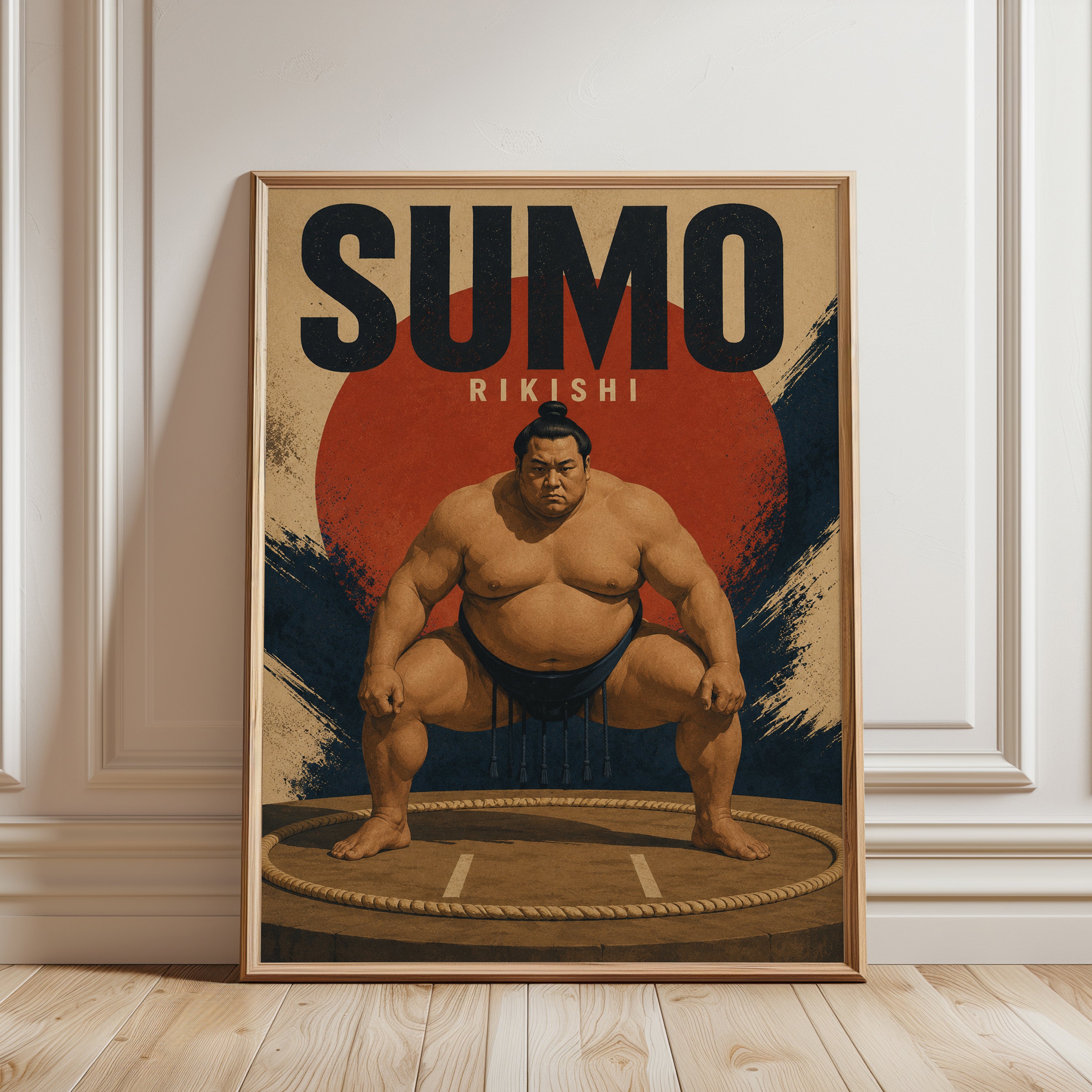 Vintage Sports Poster – Retro Sumo Wrestler Print - framed detail