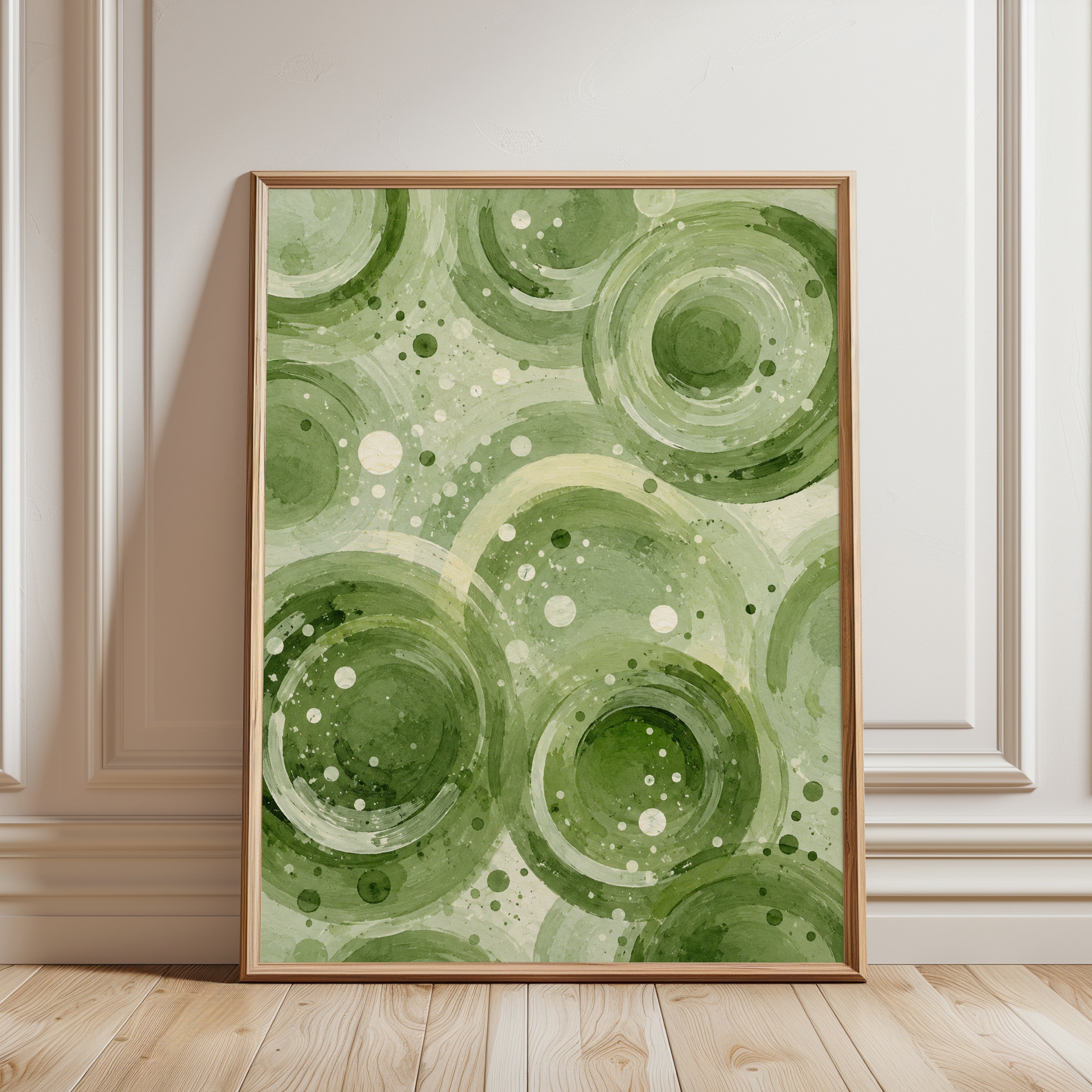 Green Abstract Circles – Organic Wall Art - framed detail