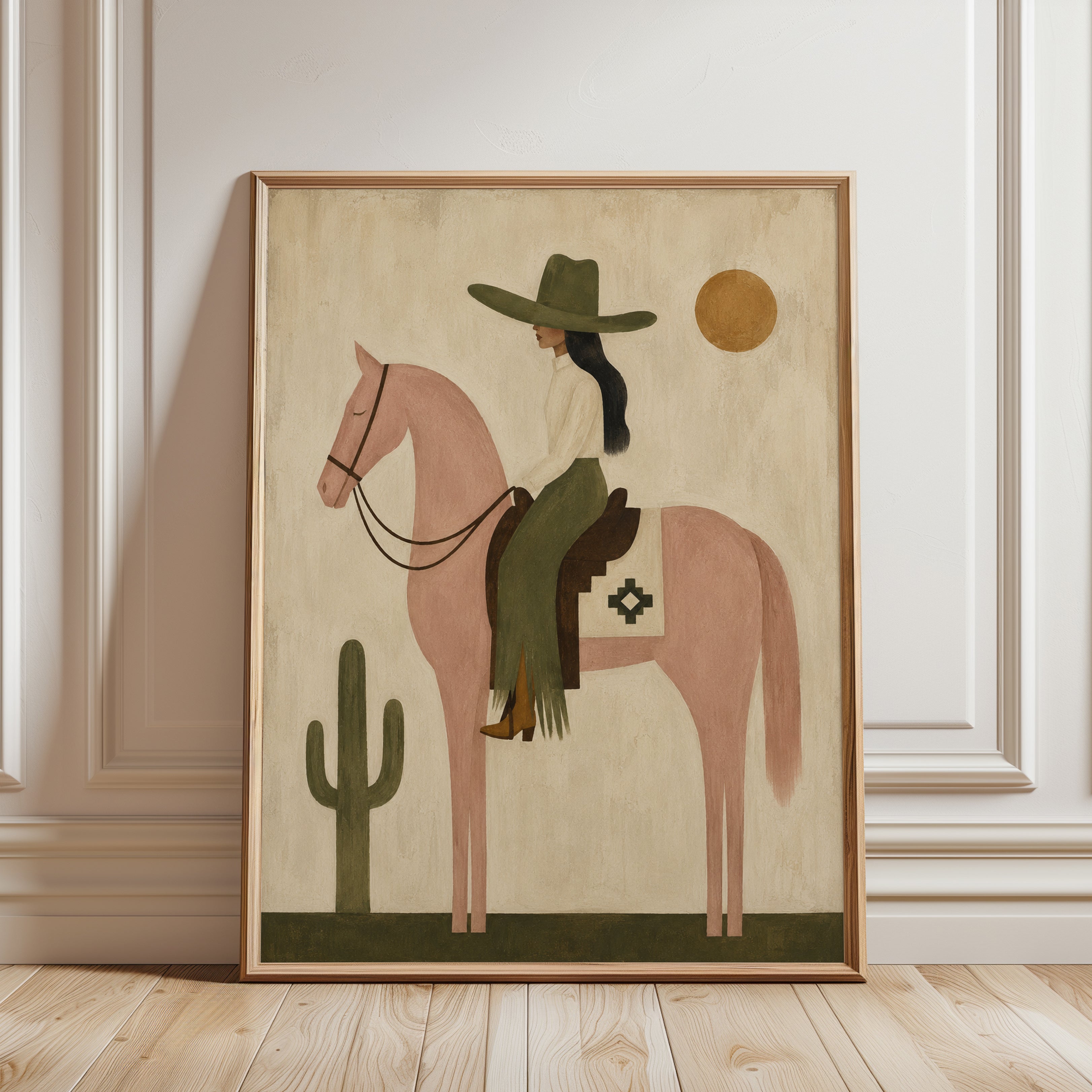 Western Wall Art – Cowgirl Horse Print - framed detail