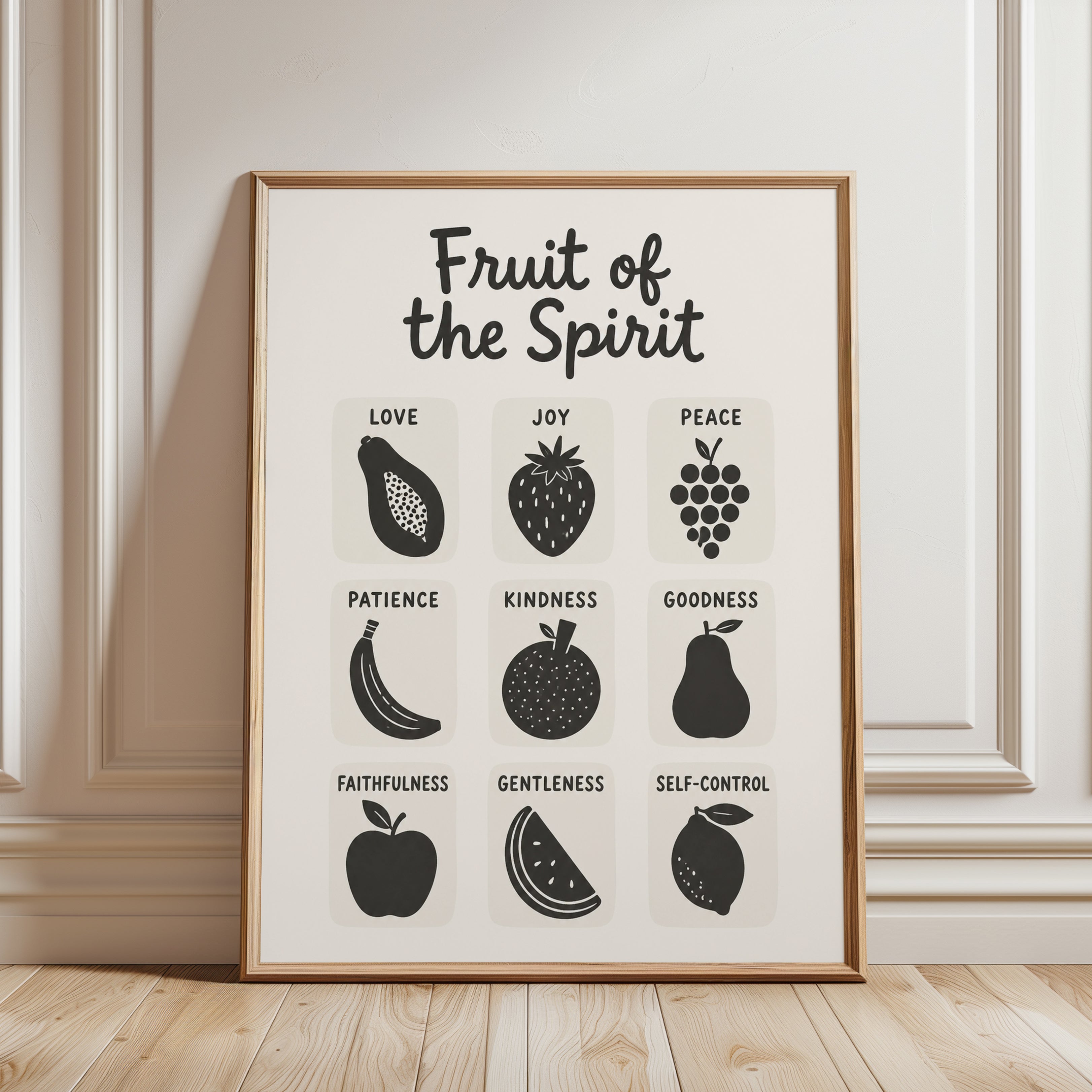 Fruit of the Spirit Print: Minimalist Christian Scripture Art - framed detail