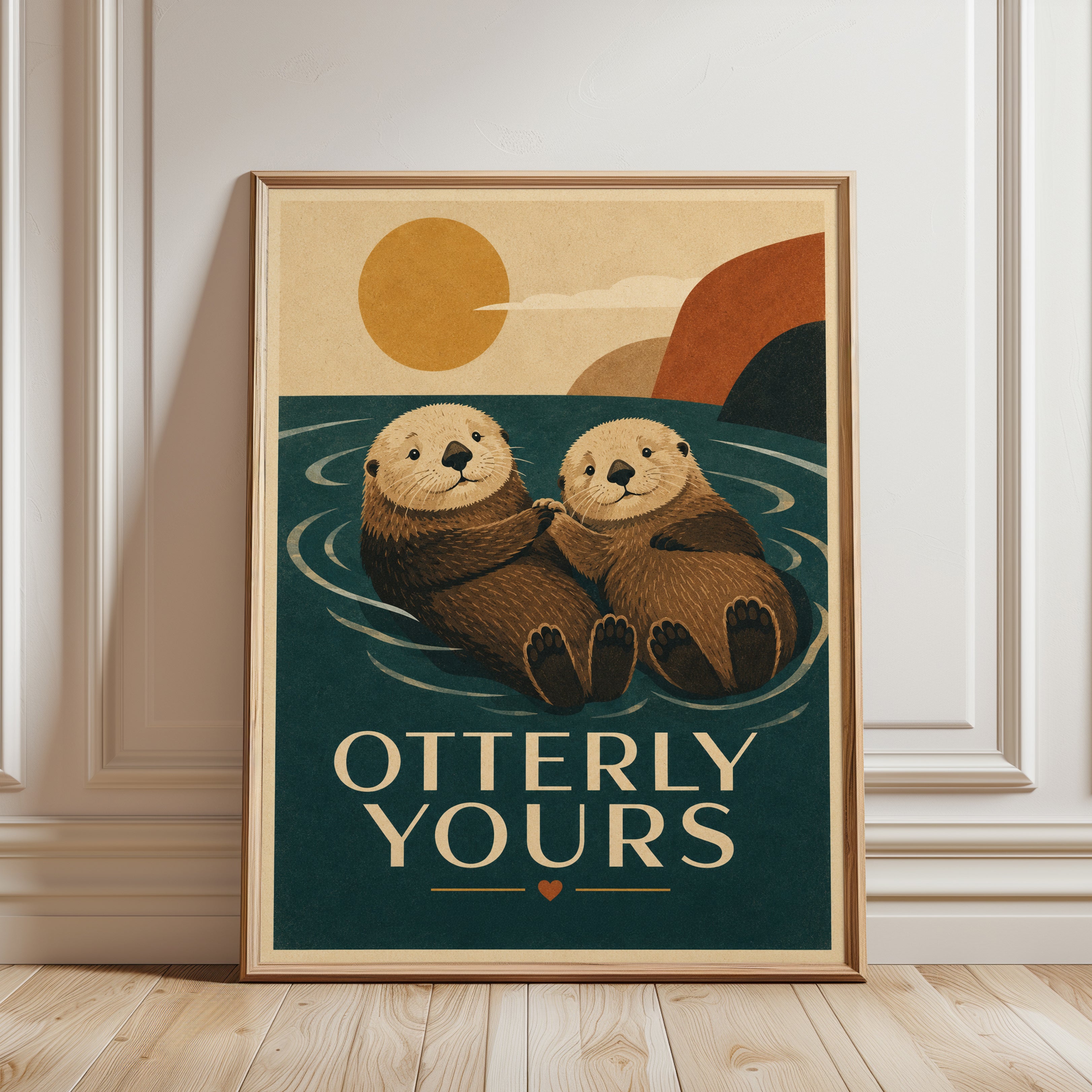 Otter Art Print — Vintage Retro Style 'Otterly Yours' - framed detail