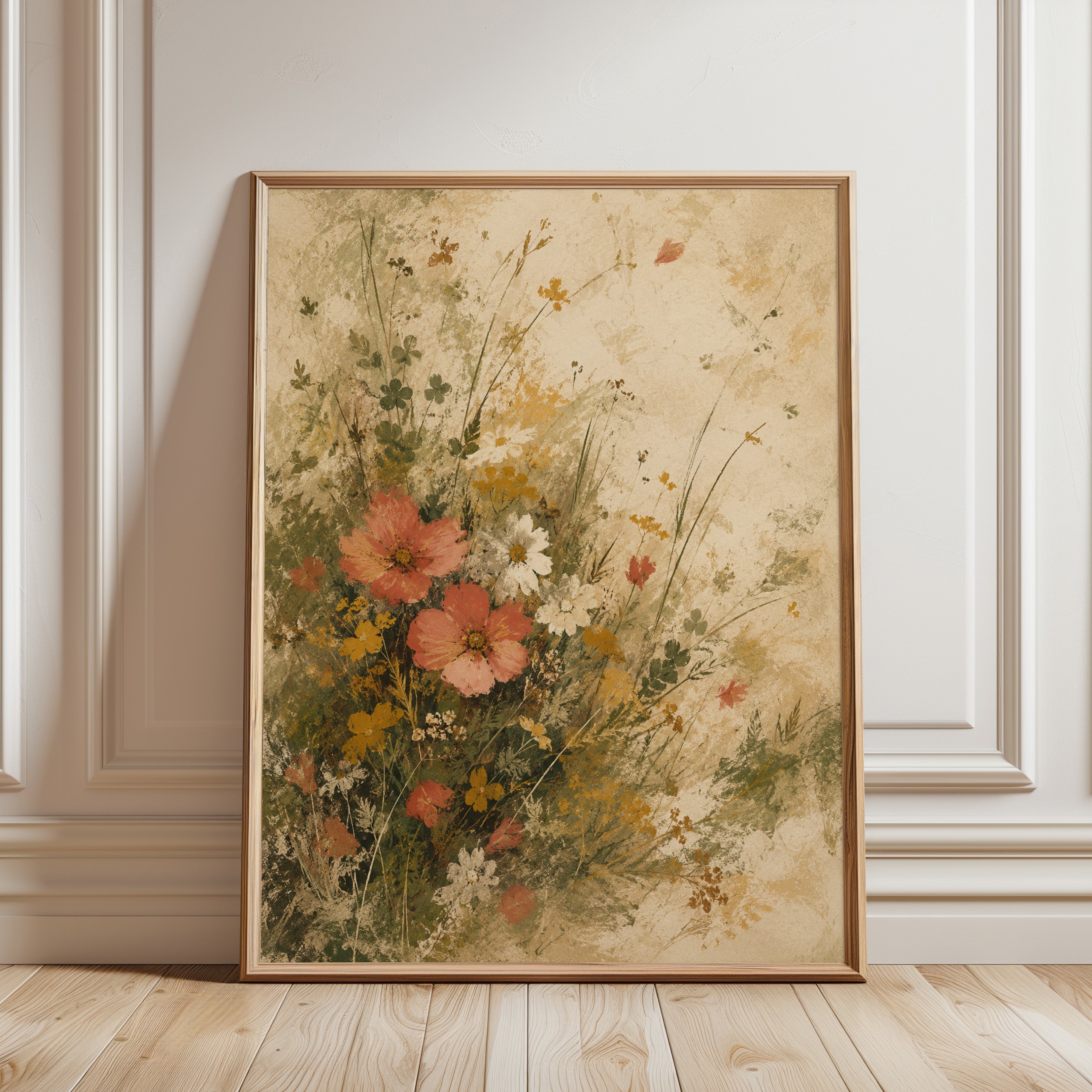 Vintage Botanical Print – Wildflower Wall Art - framed detail