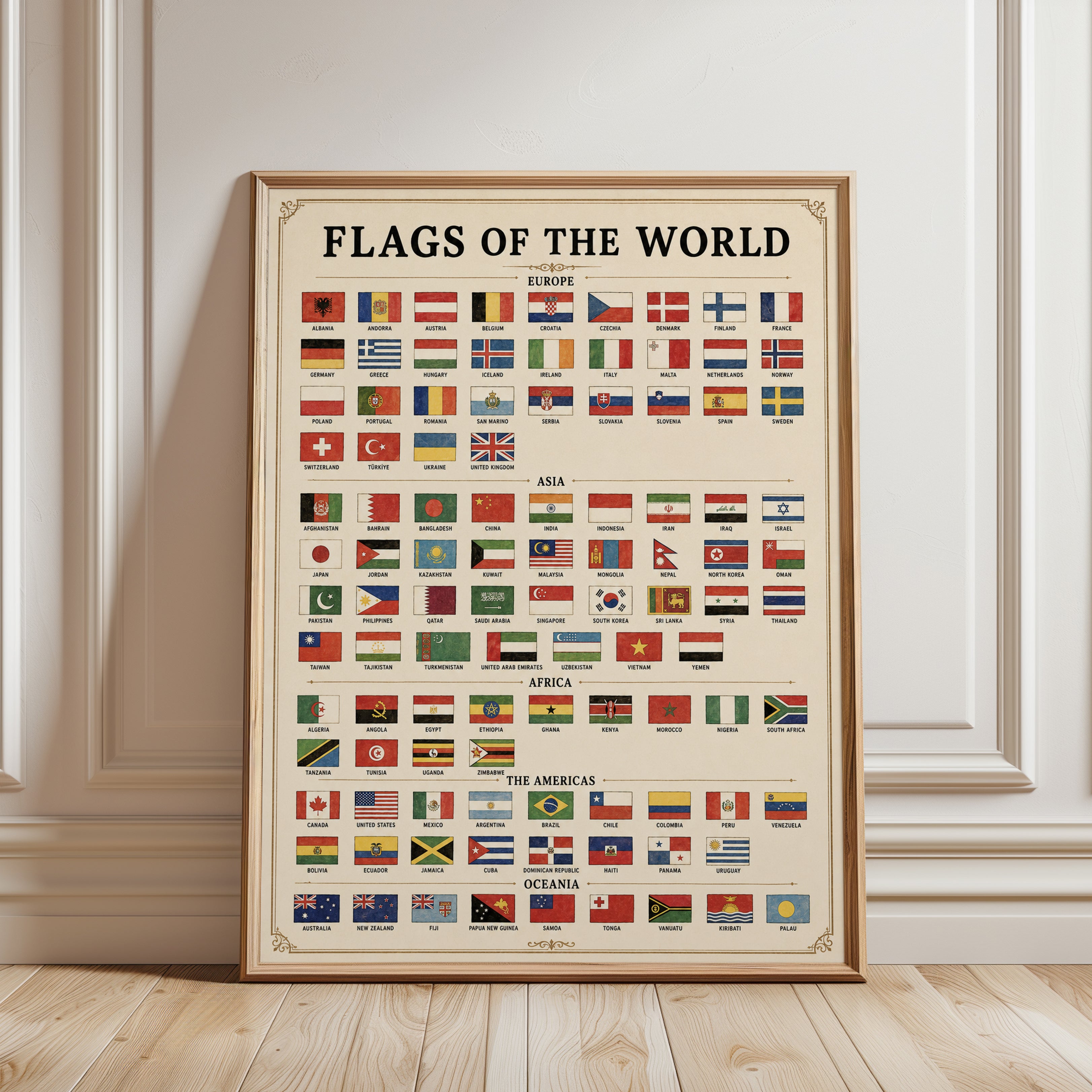 Flags of the World Art Print: Vintage Educational Chart Poster - framed detail
