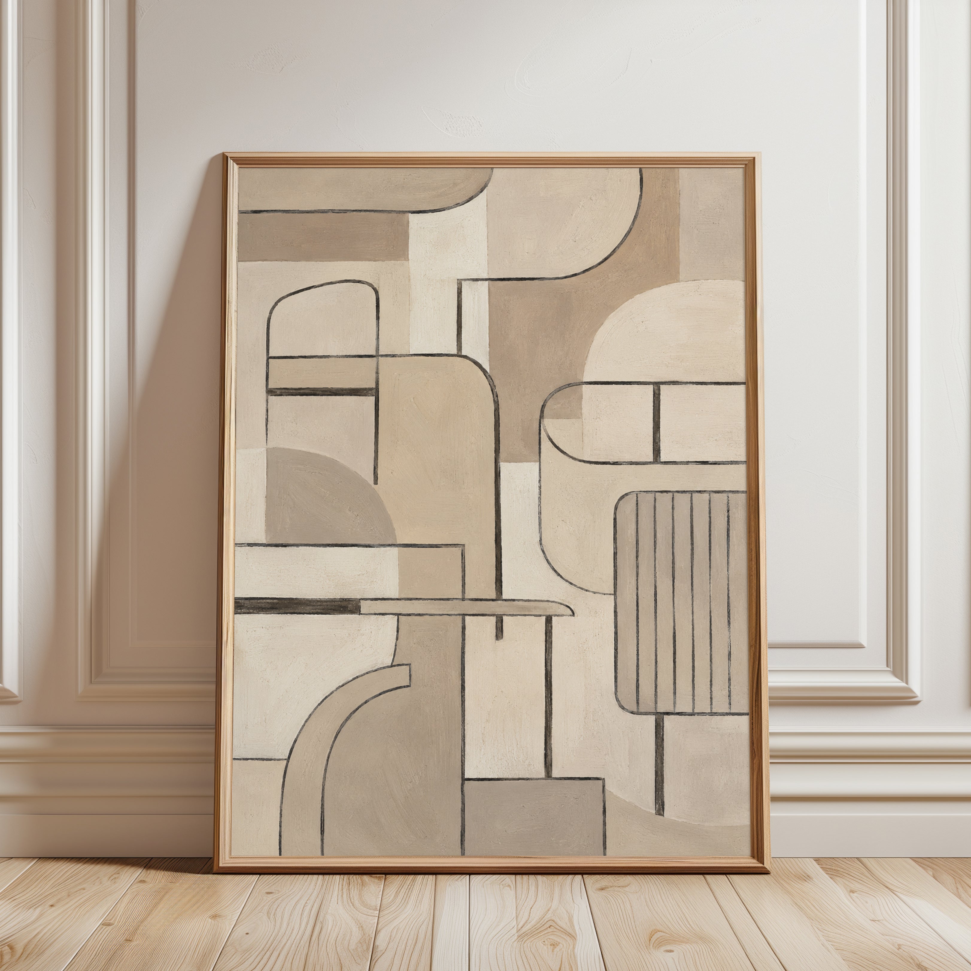 Abstract Geometric Forms Art Print: Neutral Modernist Composition - framed detail
