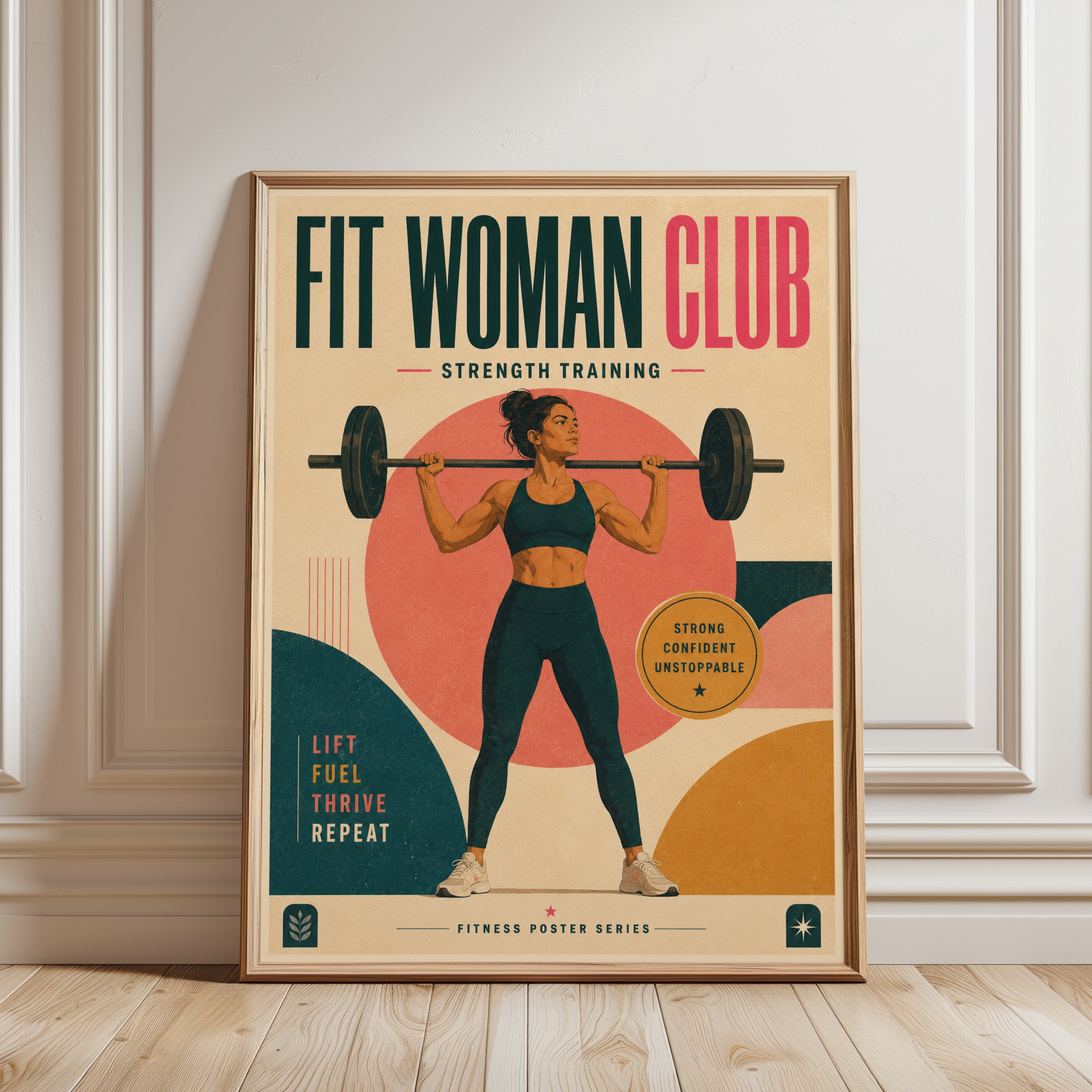 Fitness Wall Art: Retro Strength Training Poster (Home Gym Decor) - framed detail