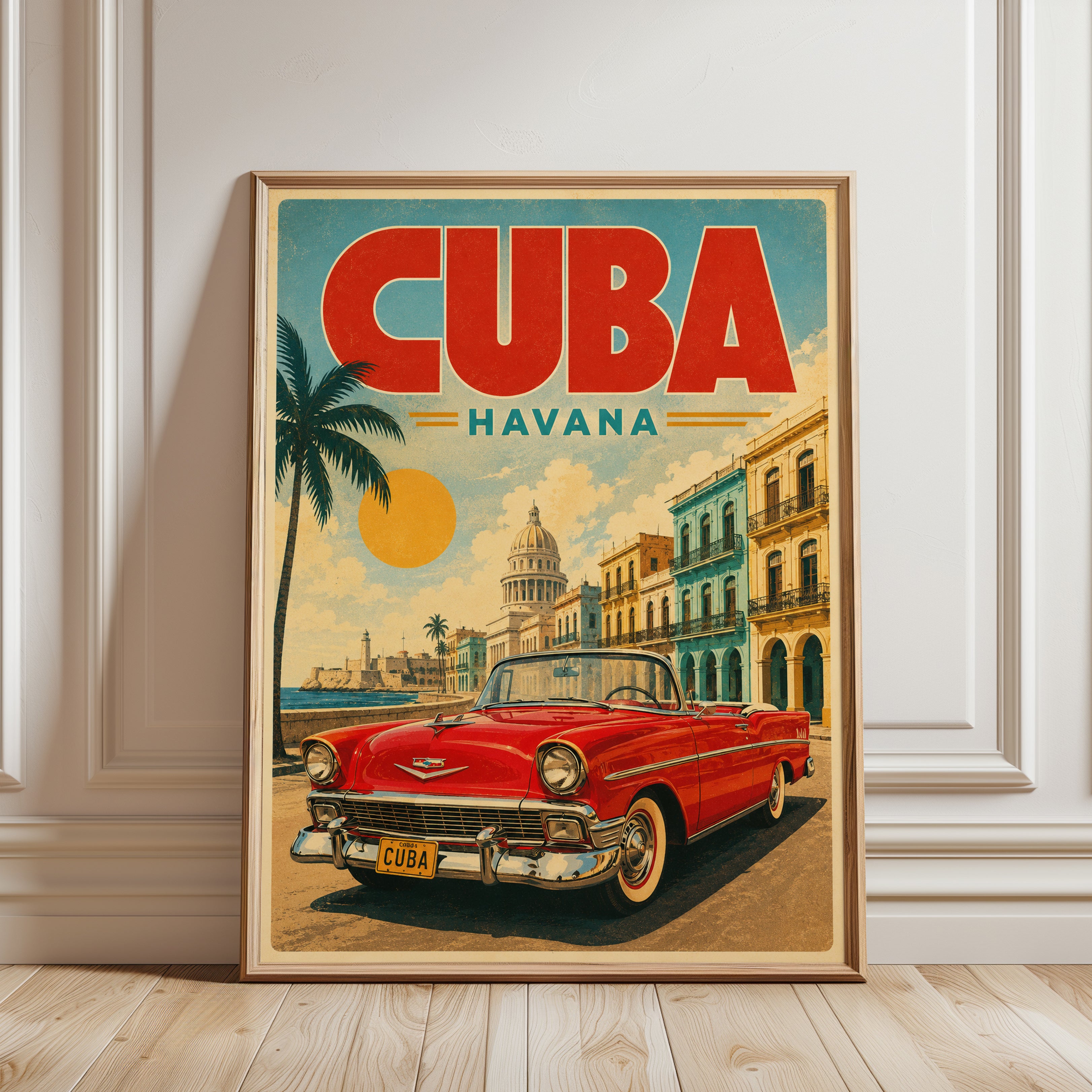 Cuba Travel Poster – Havana Vintage Print - framed detail