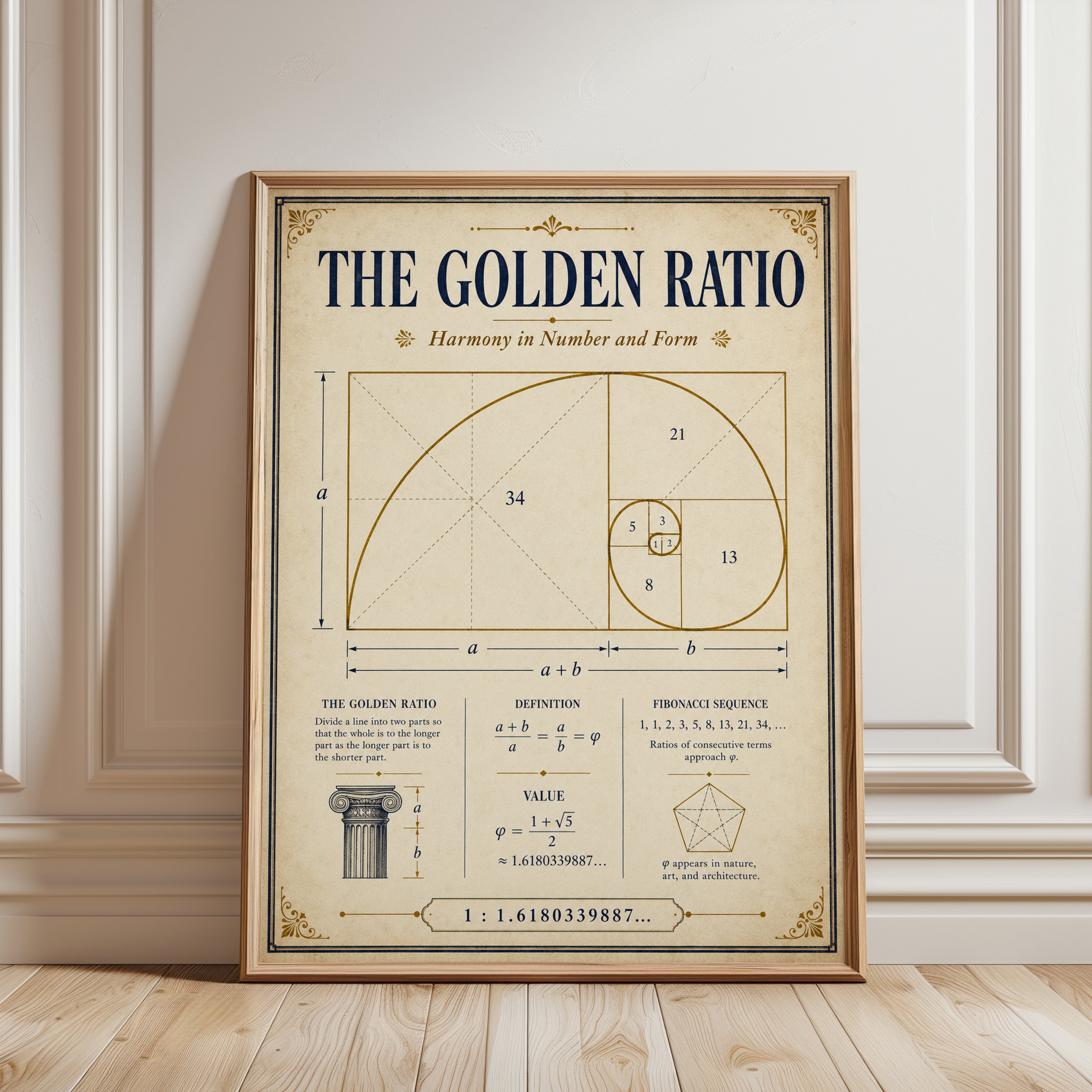 Mathematics Wall Art: Golden Ratio Design - framed detail