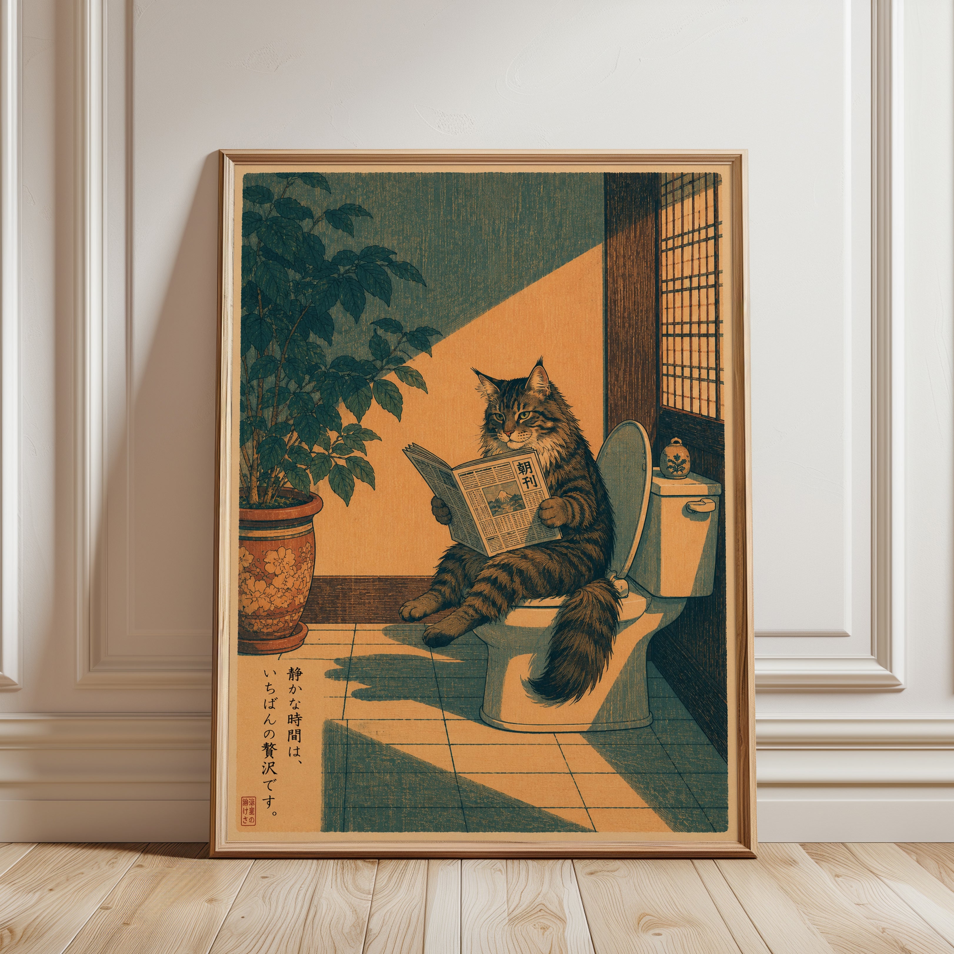 Japanese Cat Wall Art - framed detail