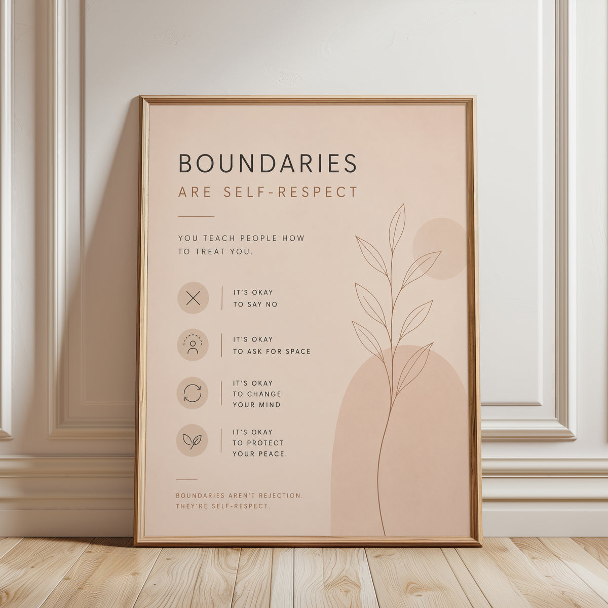 Boundaries Are Self-Respect Print: Minimalist Beige Typography Art - framed detail