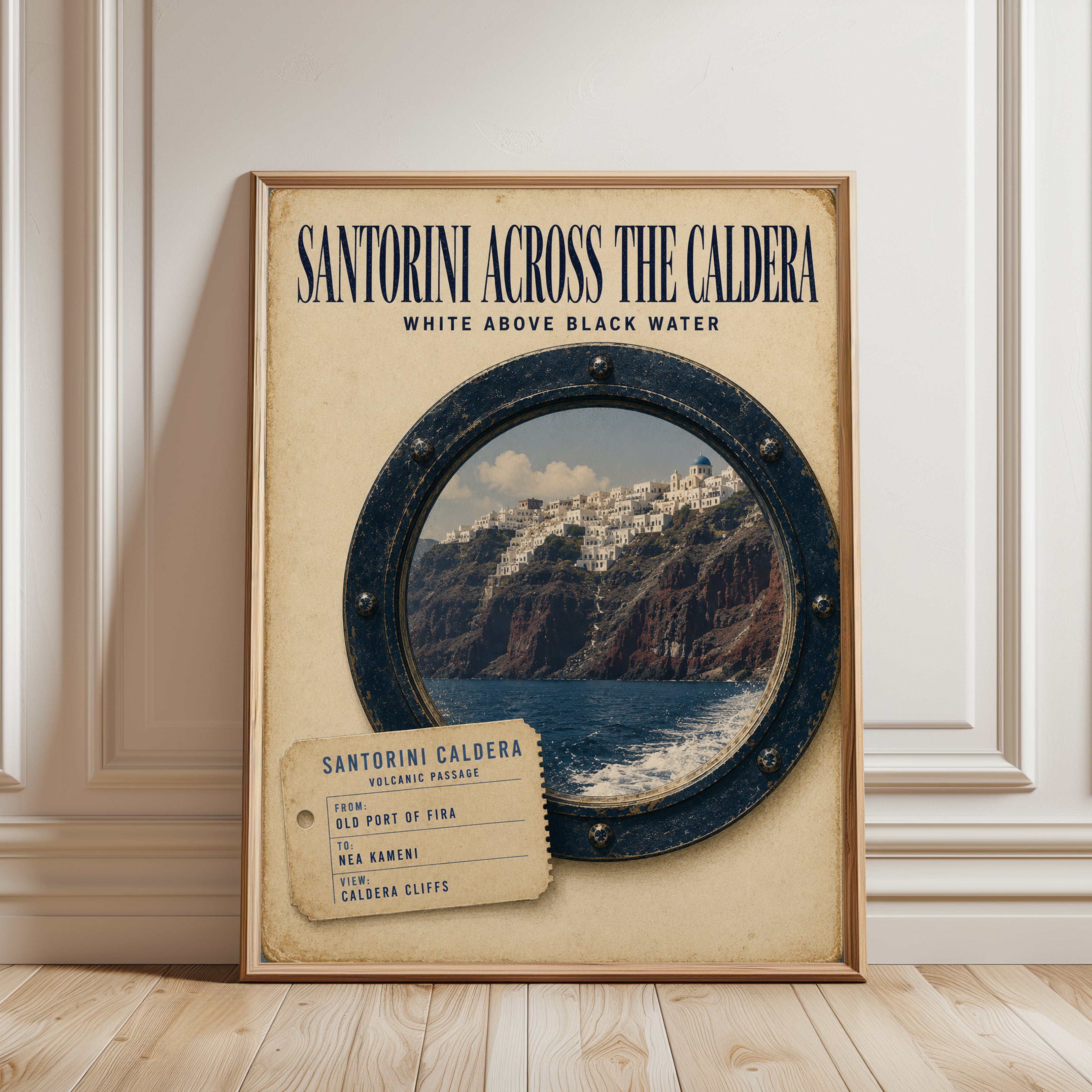 Santorini Travel Poster – Greece Wall Art - framed detail