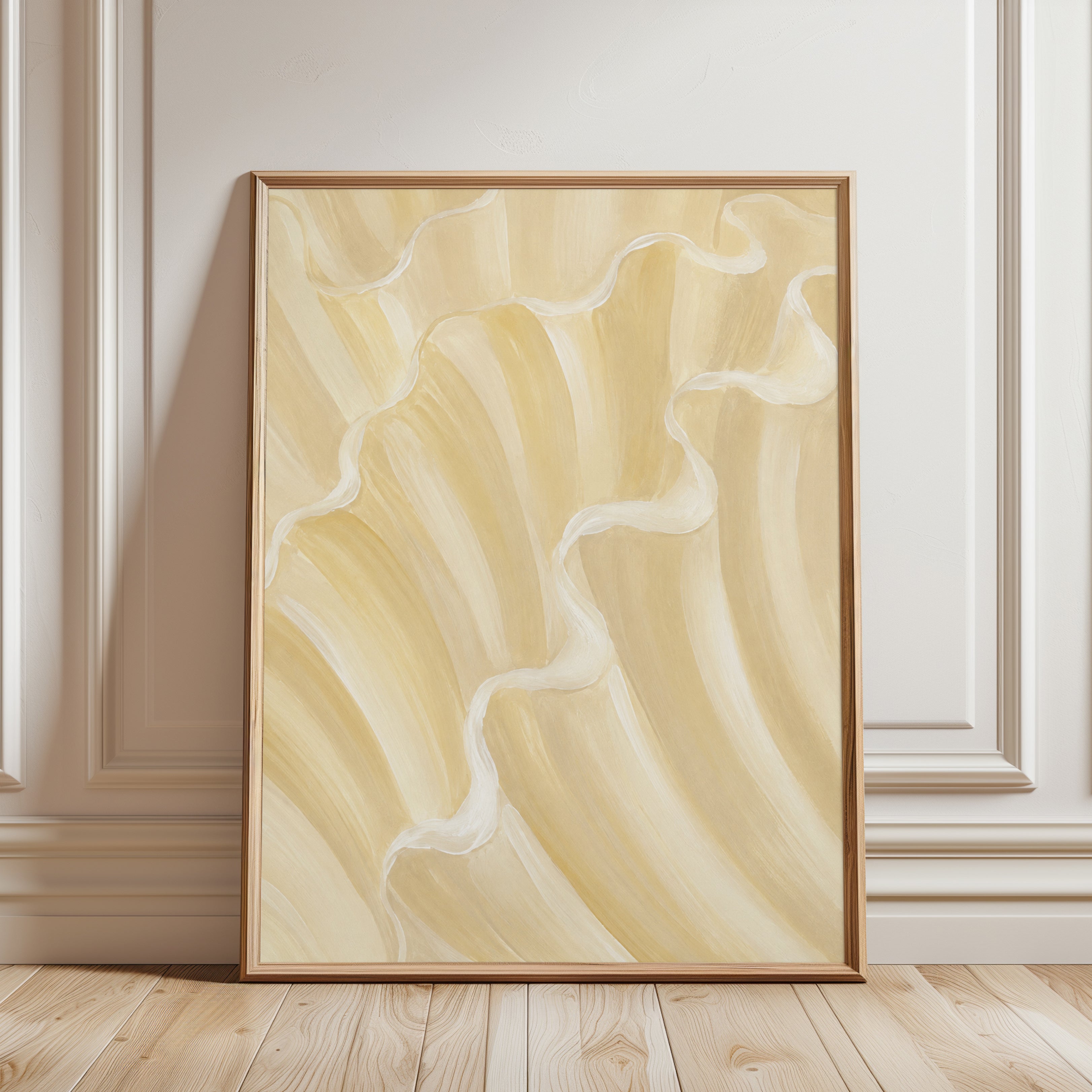 Abstract Waves Wall Art – Neutral Beige Print - framed detail