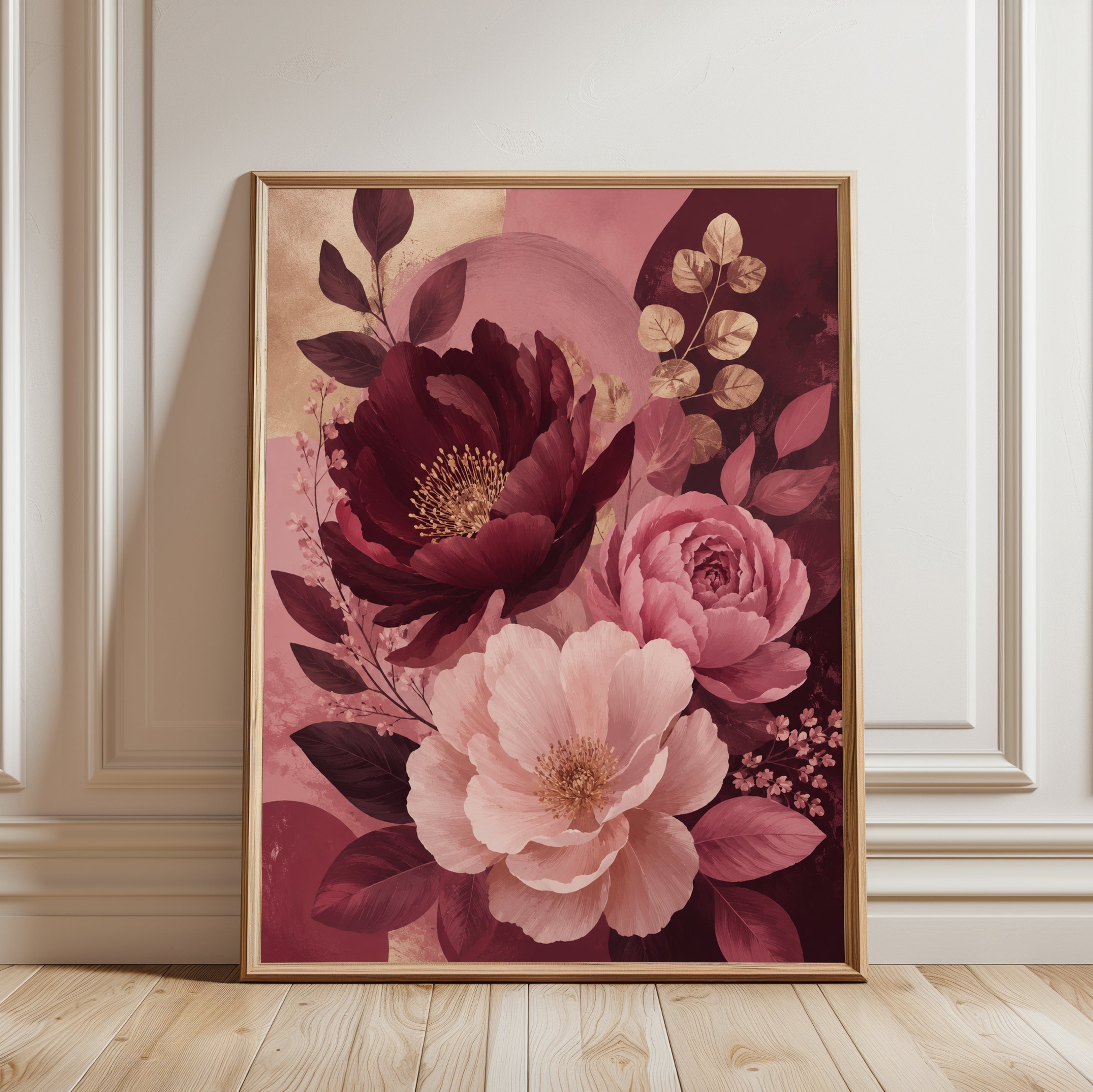 Burgundy Pink Floral Print - framed detail