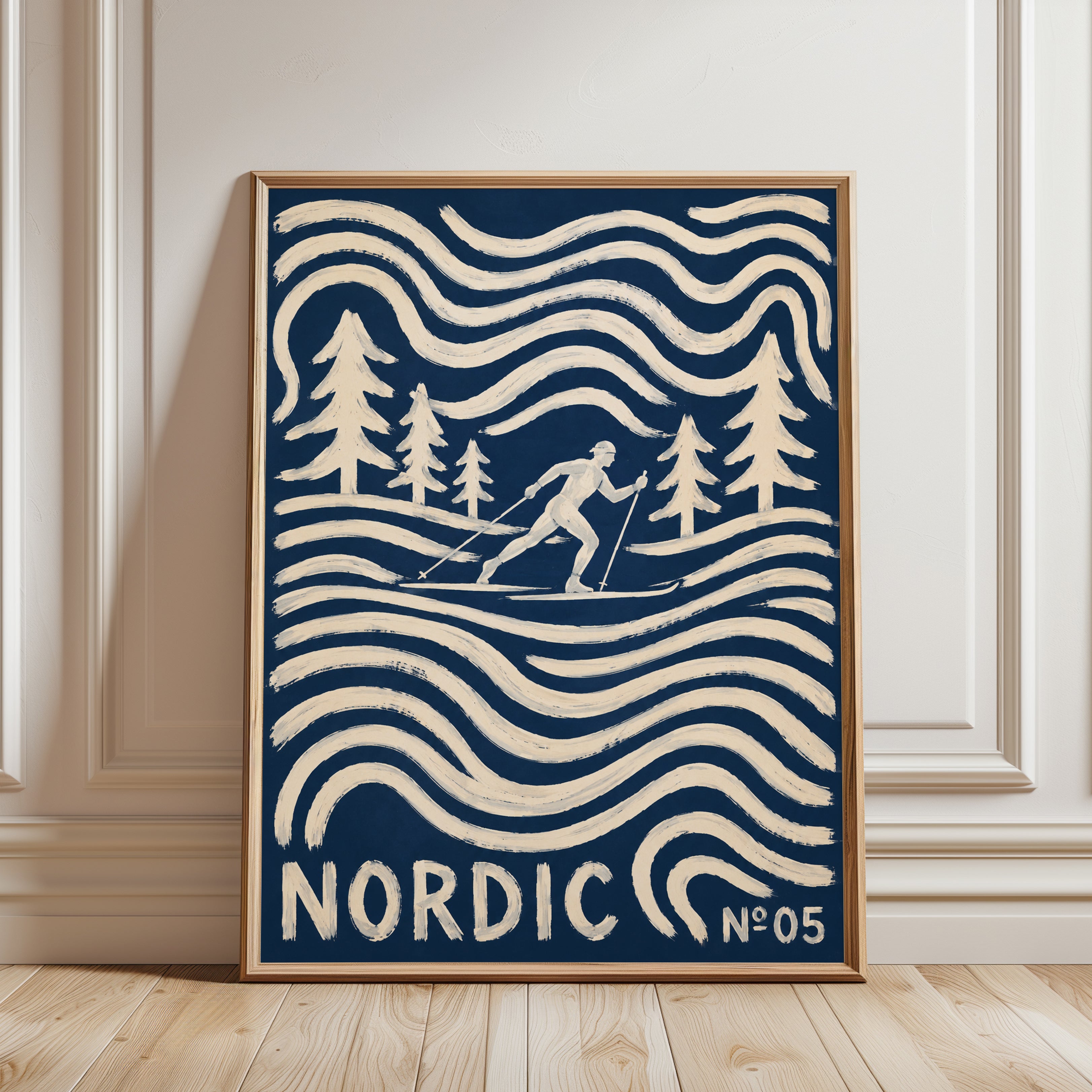 Nordic Skiing Poster – Cross Country Ski Wall Art - framed detail