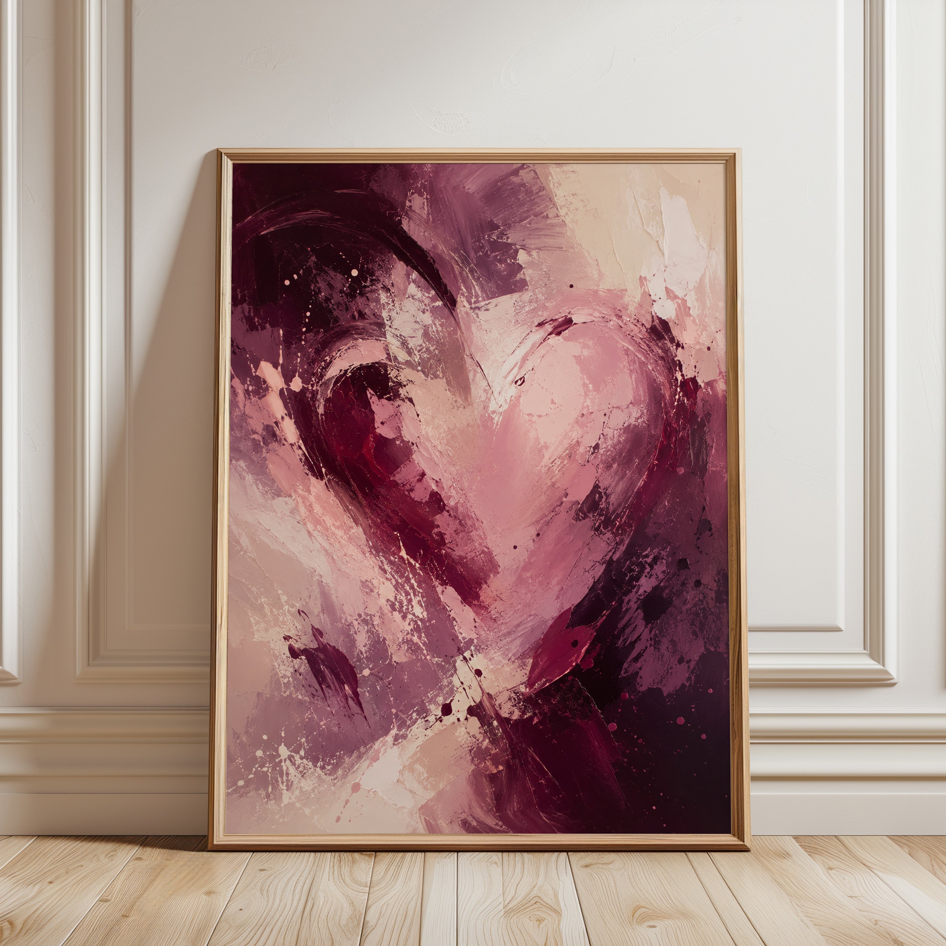 Purple Pink Abstract Art – Modern Heart Painting - framed detail