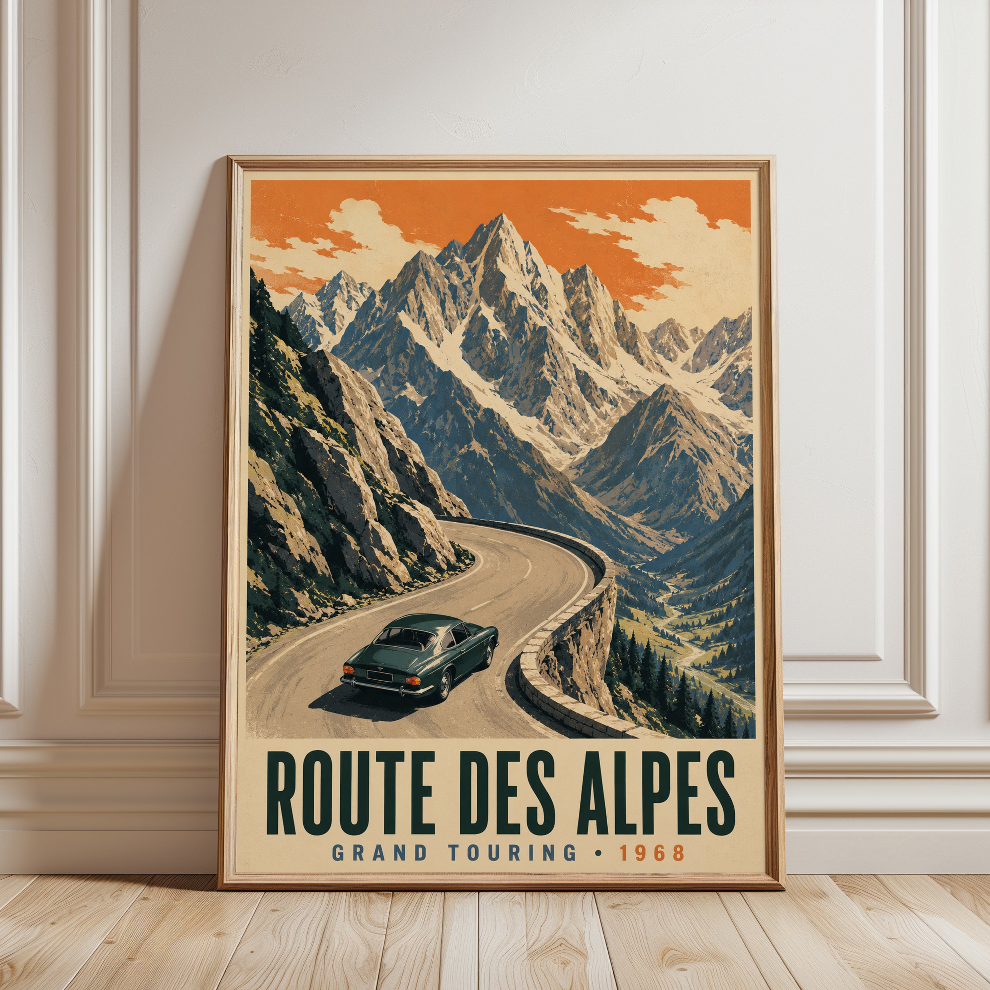 Vintage Mountain Poster – Alps Travel Print - framed detail