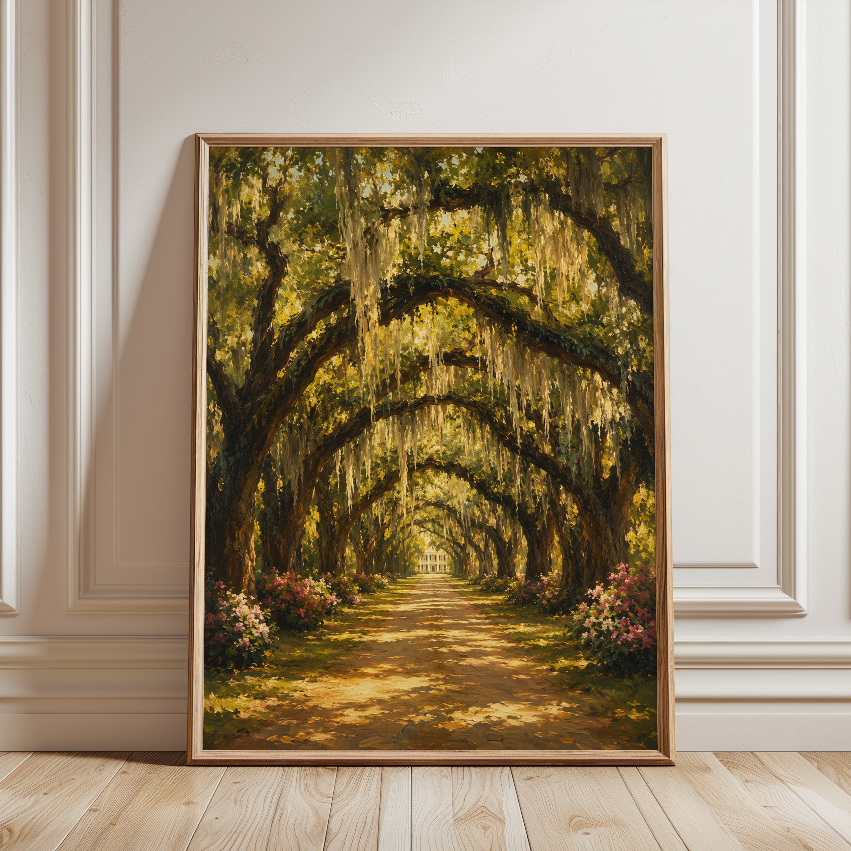 Southern Oak Tree Alley Landscape Print - framed detail