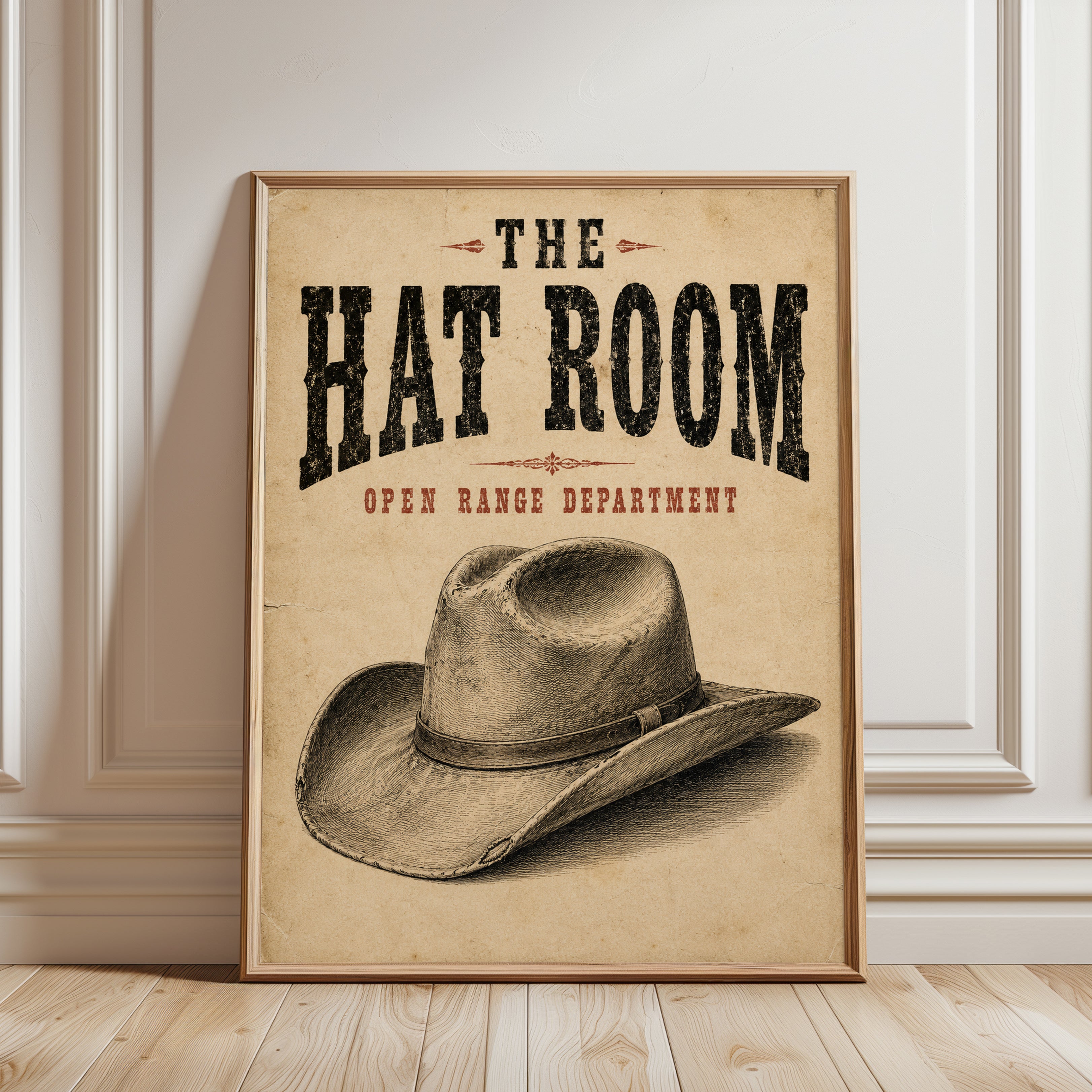 Western Hat Room Sign – Vintage Cowboy Poster - framed detail