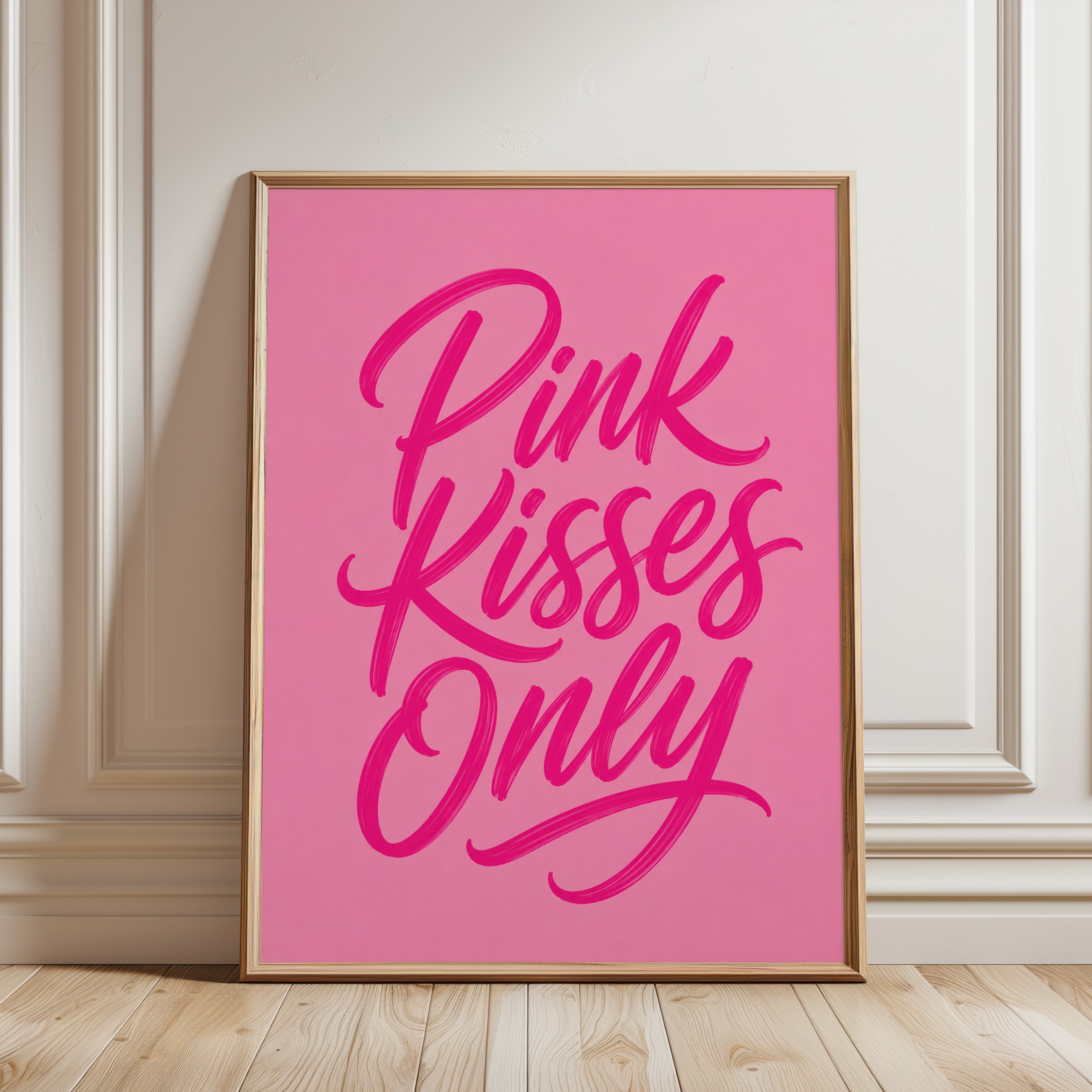 Pink Kisses Only Typography Print - framed detail