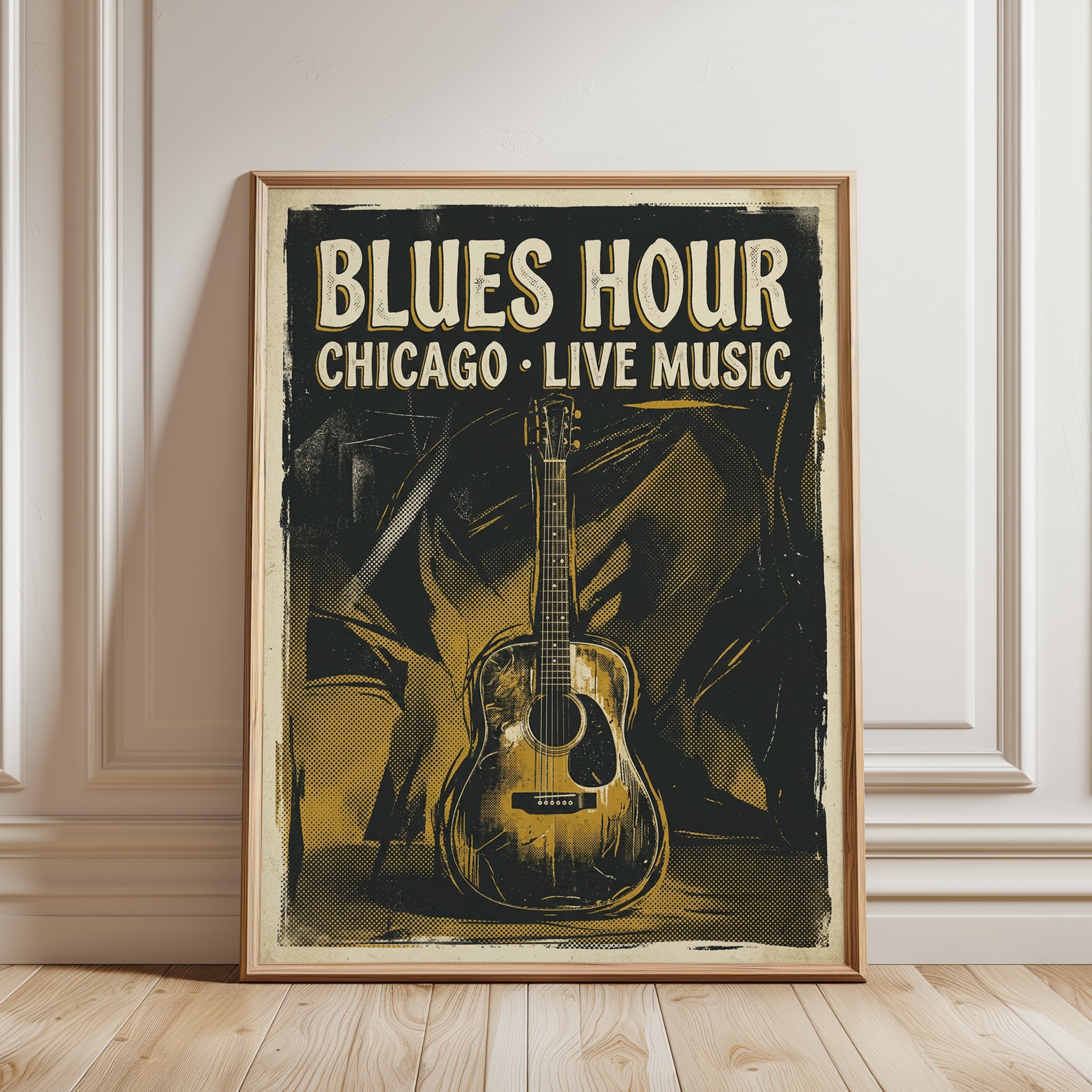 Blues Hour Chicago Poster: Vintage Music Graphic Art Print - framed detail