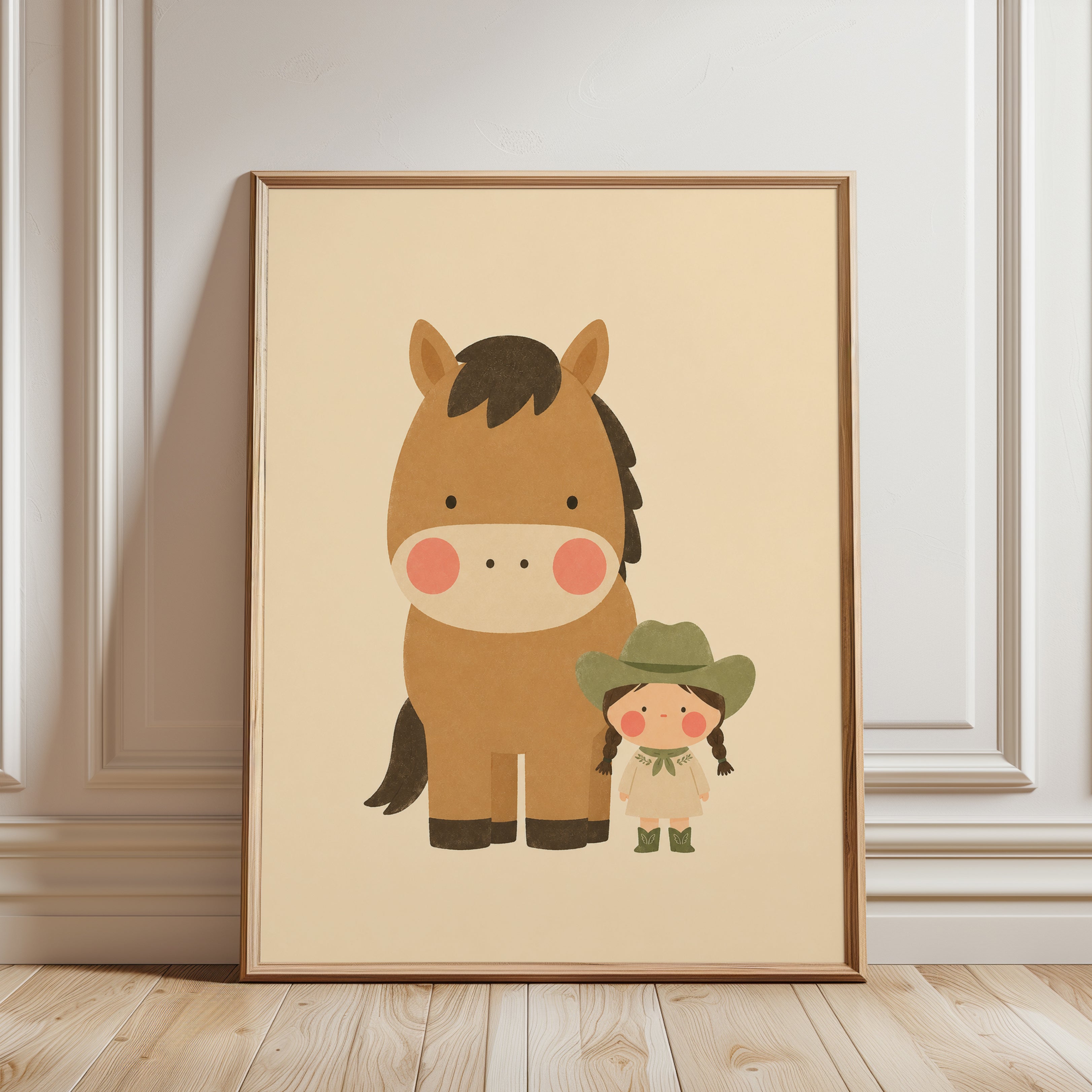 Horse and Cowgirl Nursery Art - framed detail