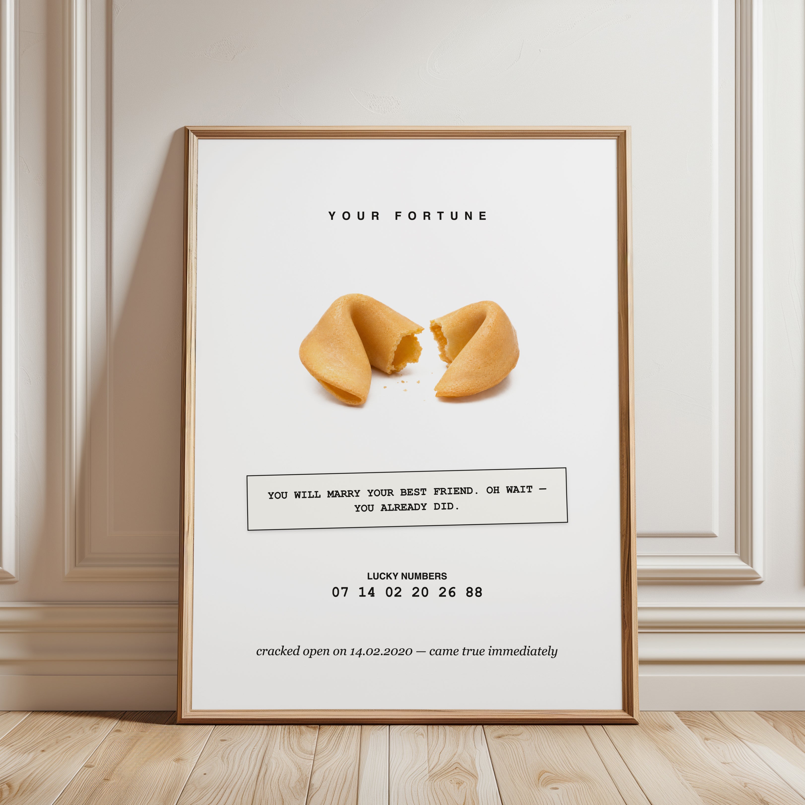 Fortune Cookie Print: Minimalist White Background Wall Art - framed detail