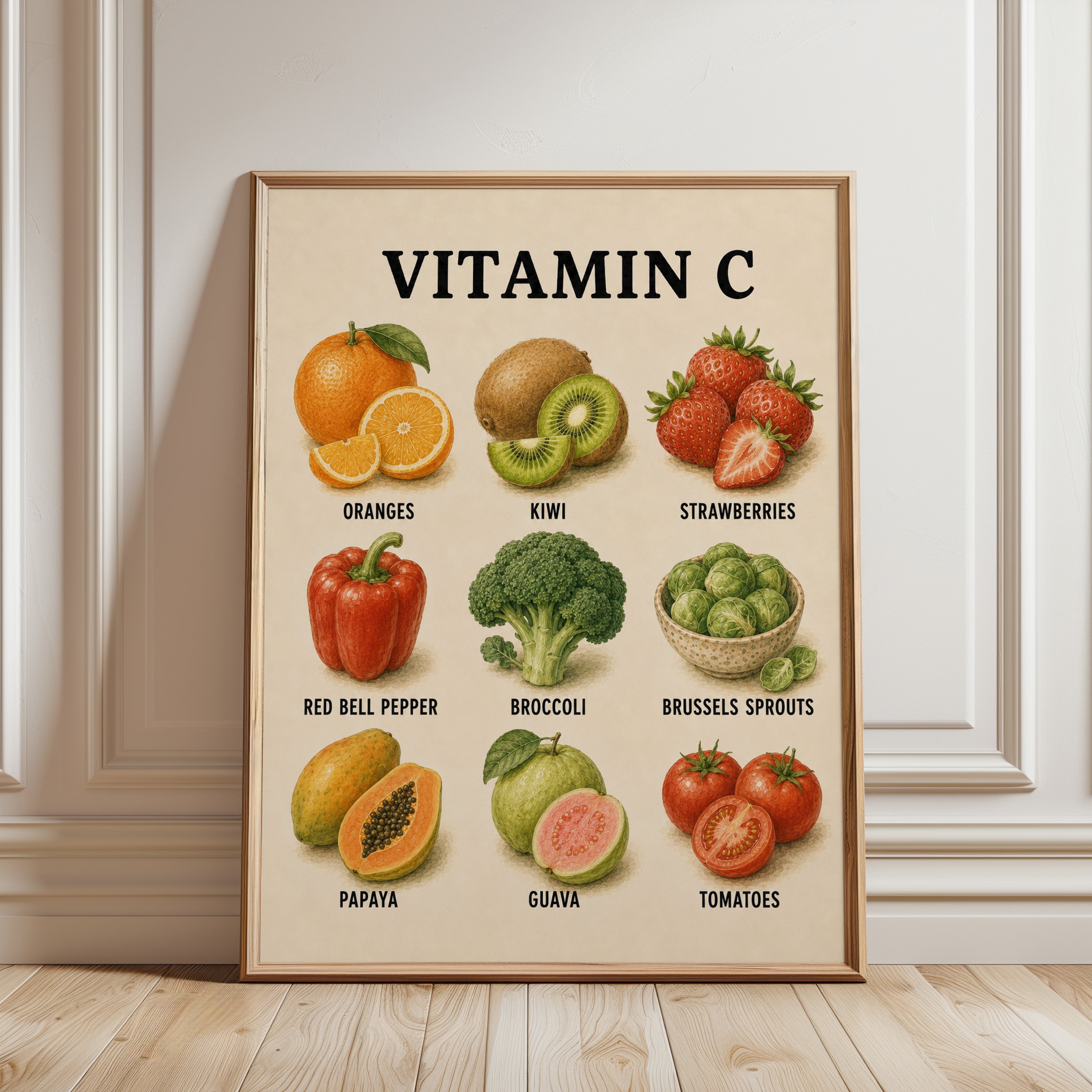 Vitamin C Rich Foods – Kitchen Wall Art - framed detail