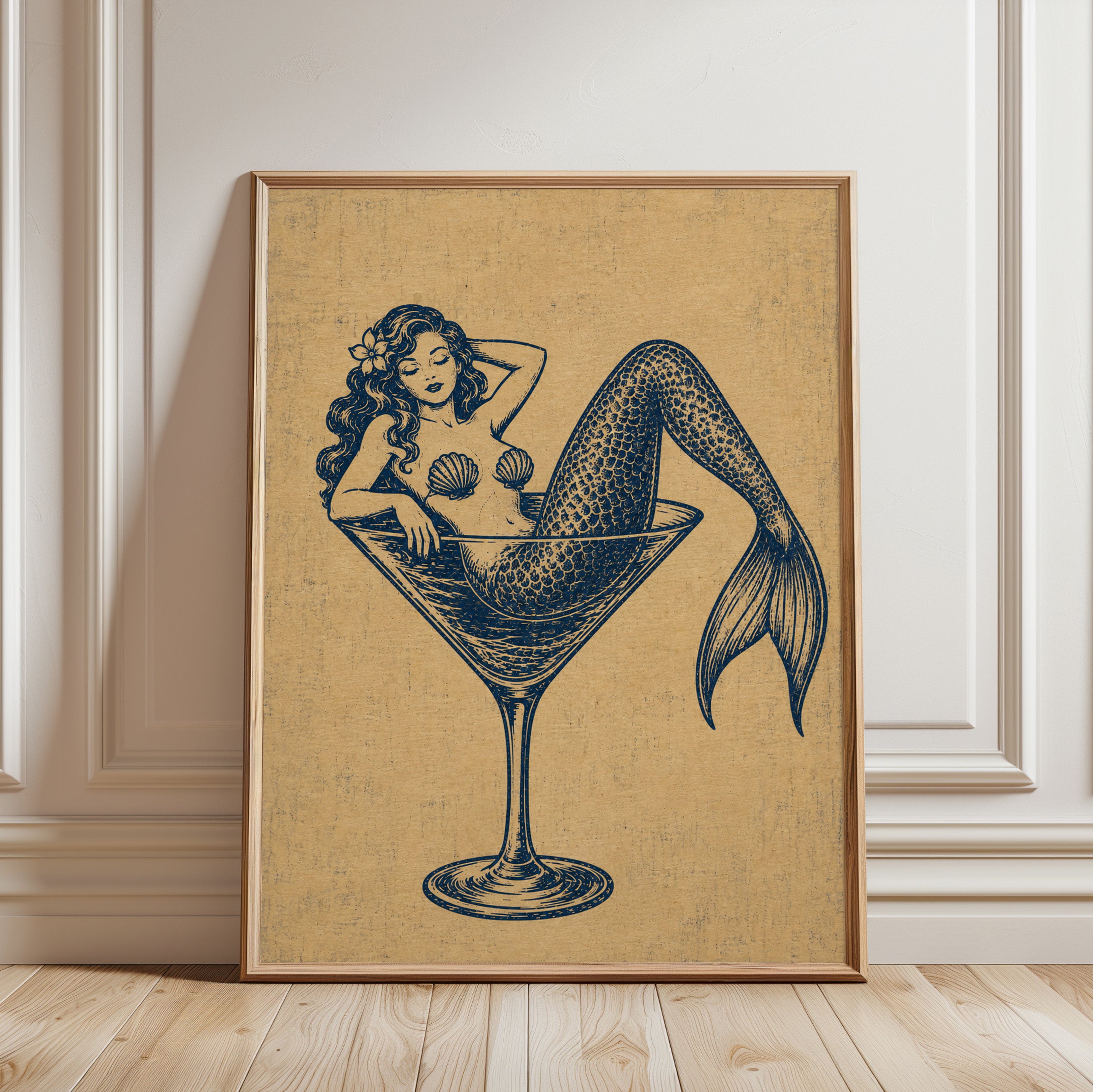 Mermaid Cocktail Glass Print - framed detail