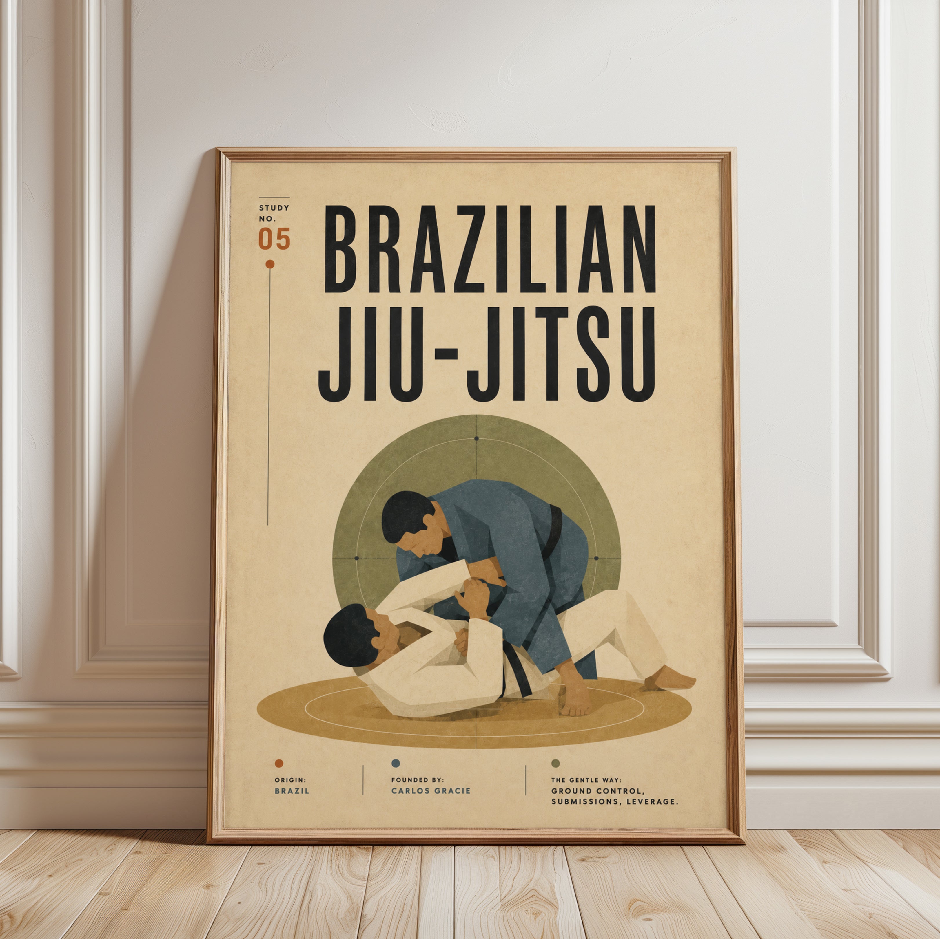 Brazilian Jiu-Jitsu Poster — Vintage Sports Print - framed detail