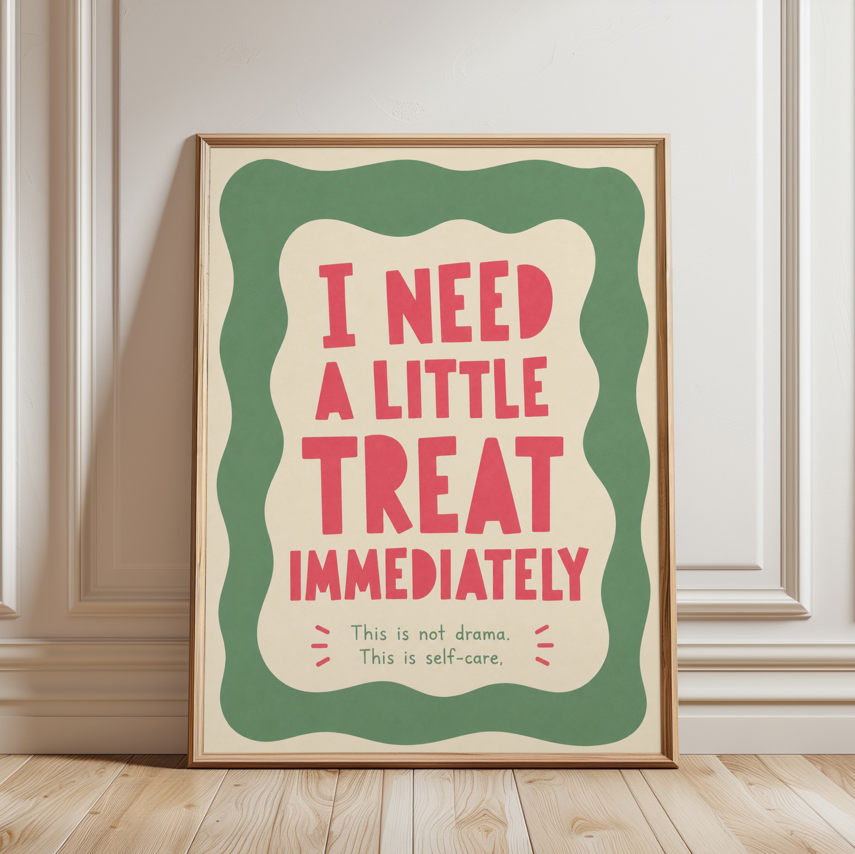 Self Care Typography Poster: Retro Pink and Green Wall Art - framed detail