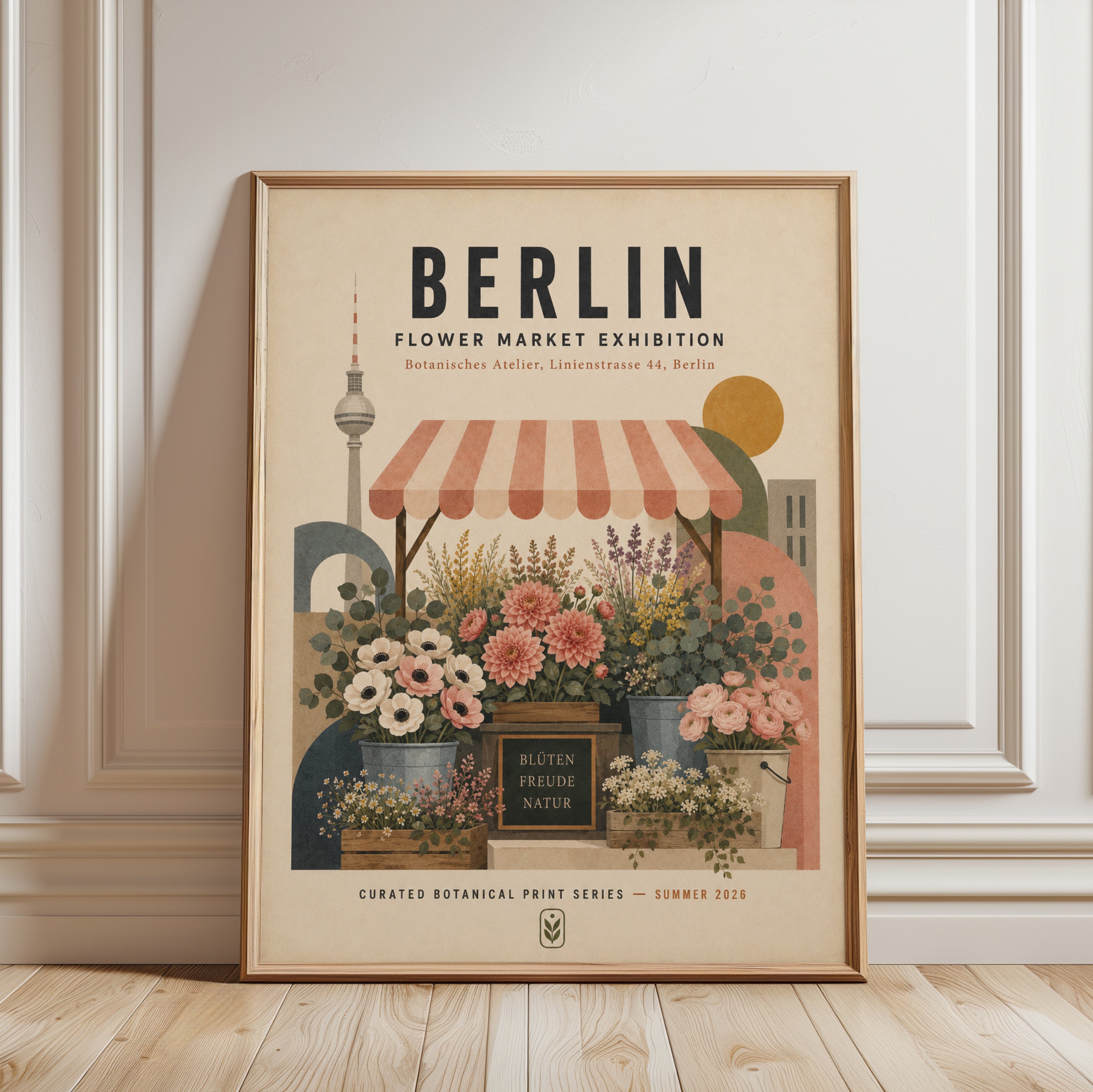 Berlin Flower Market Print — Vintage Botanical Exhibition Poster - framed detail