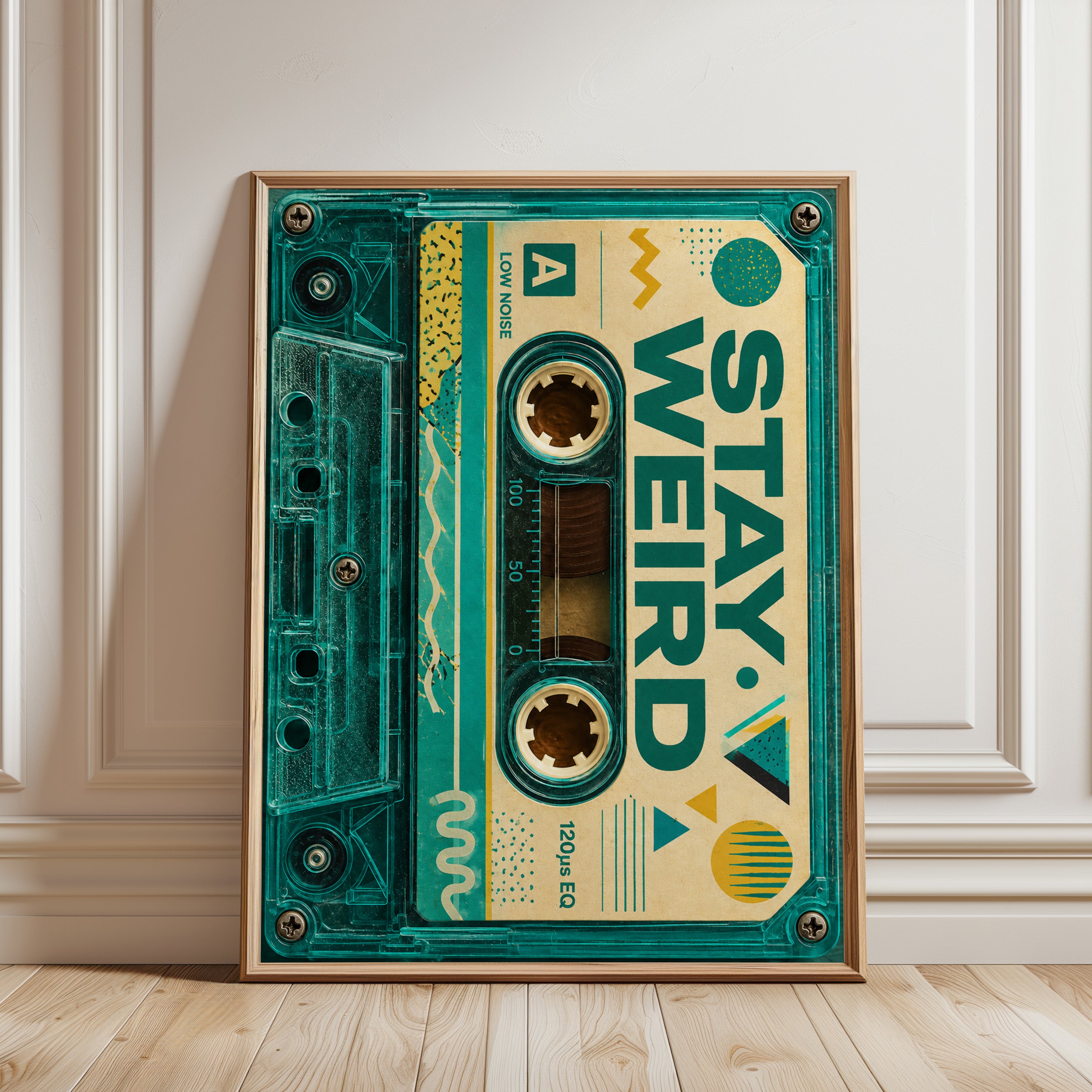 Cassette Tape Wall Art: Teal Retro Design - framed detail