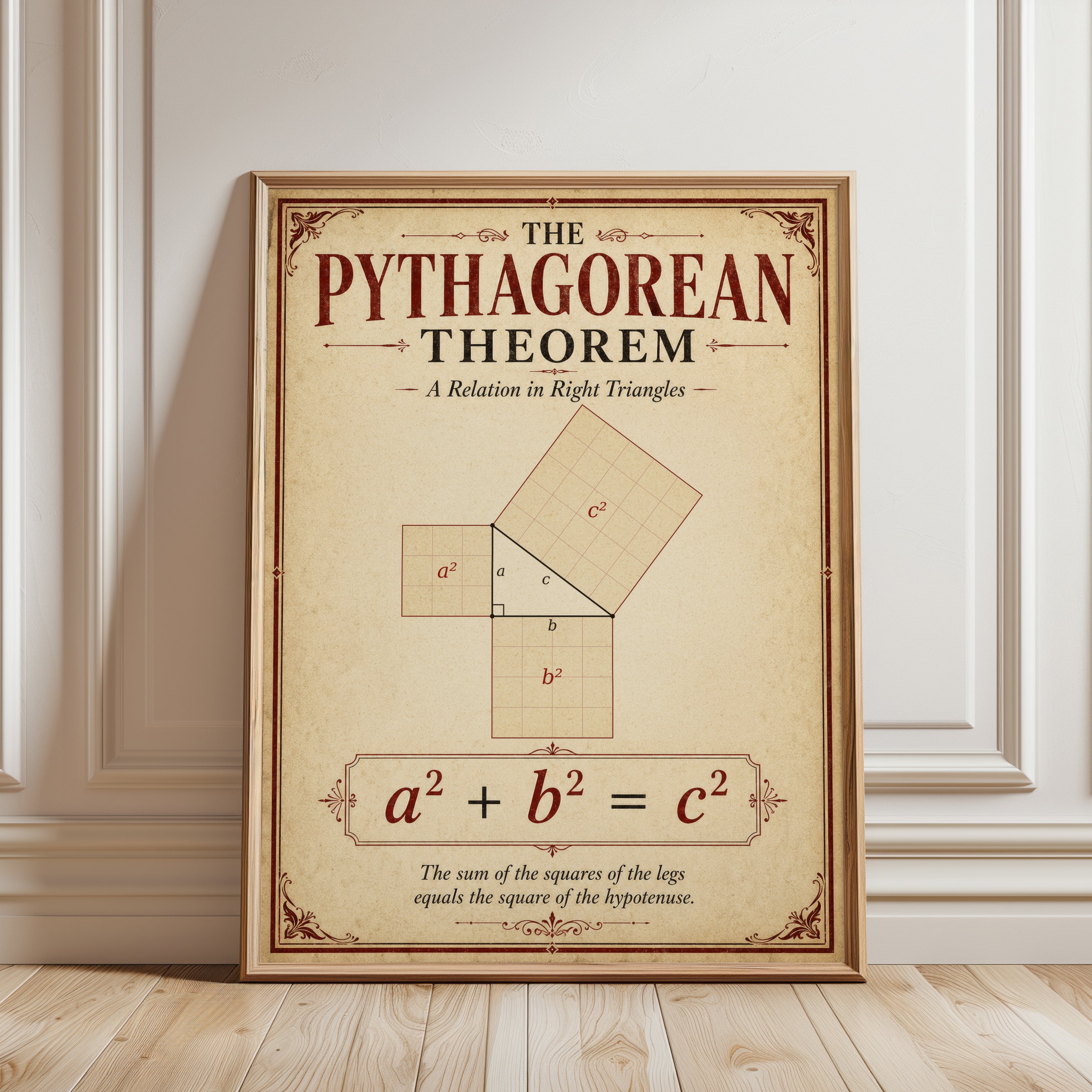 Educational Math Poster: Pythagorean Theorem - framed detail