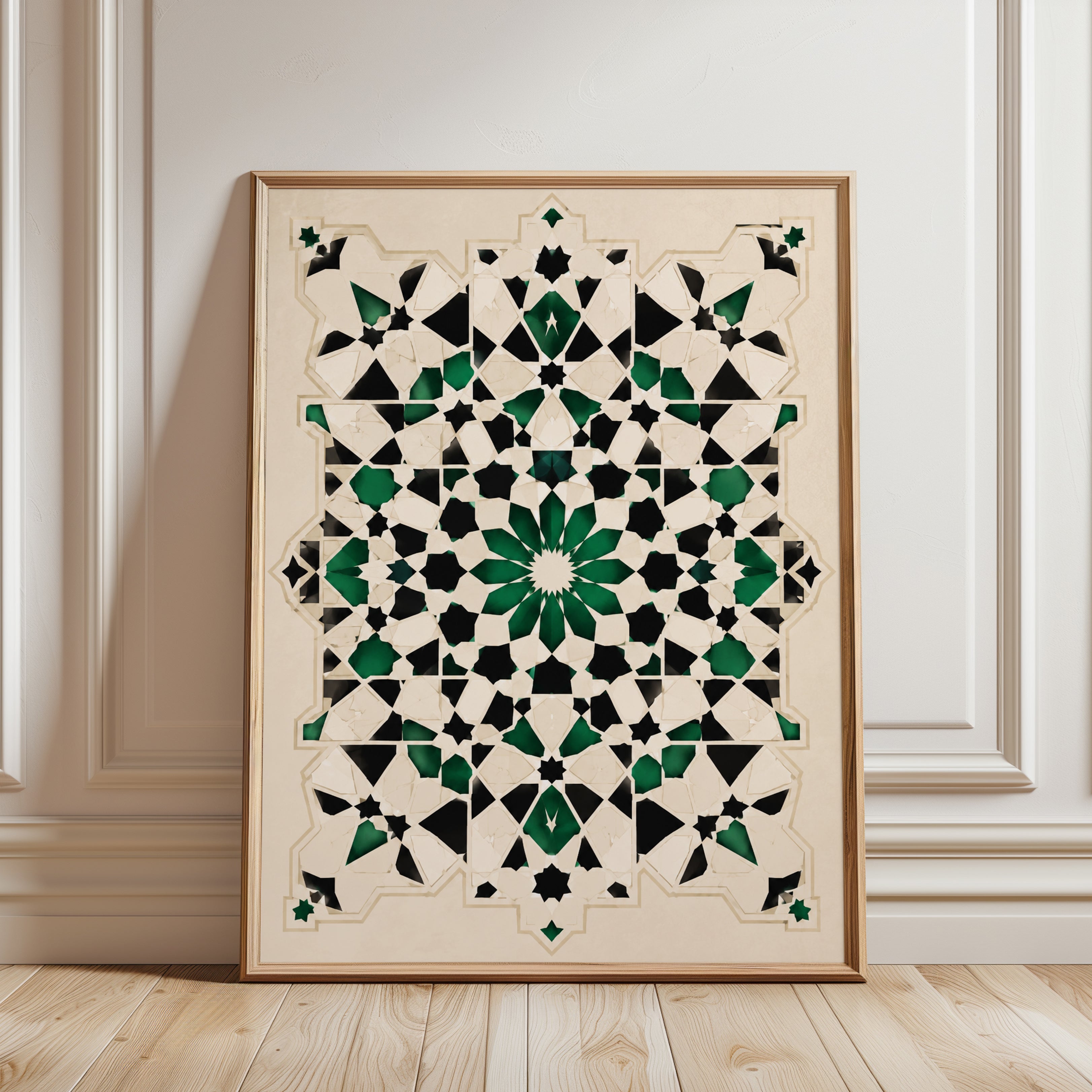 Islamic Geometric Wall Art – Moroccan Tile Print - framed detail
