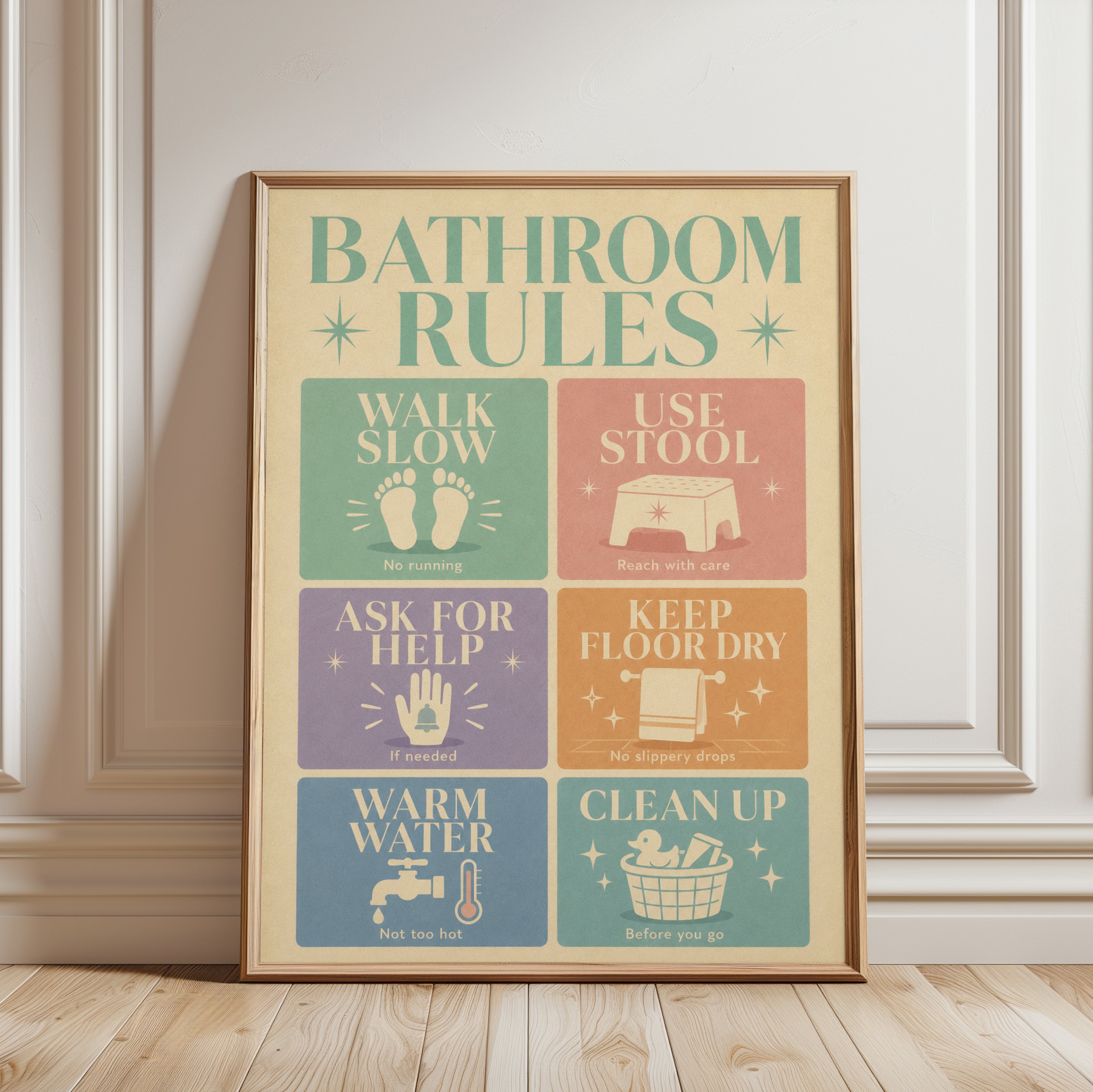 Bathroom Rules Wall Art - framed detail