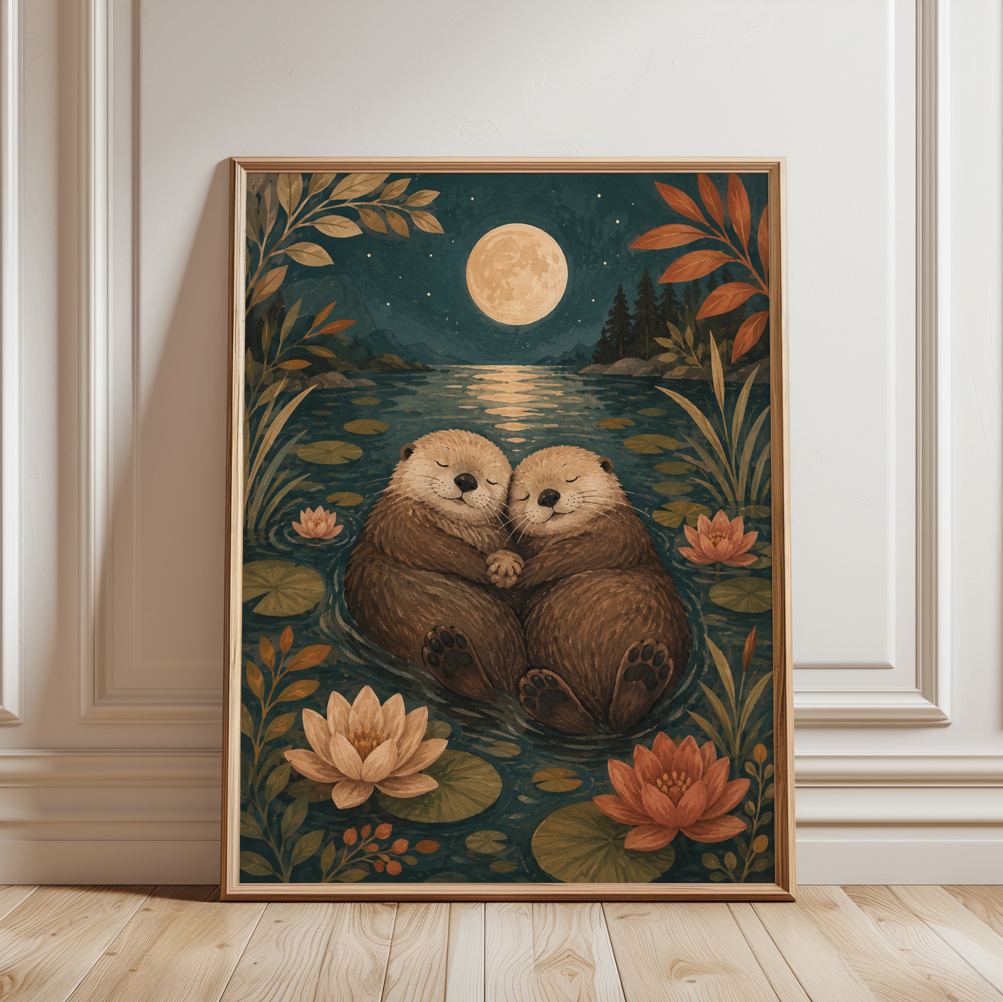 Otter Wall Art – Moonlight Lake Print - framed detail