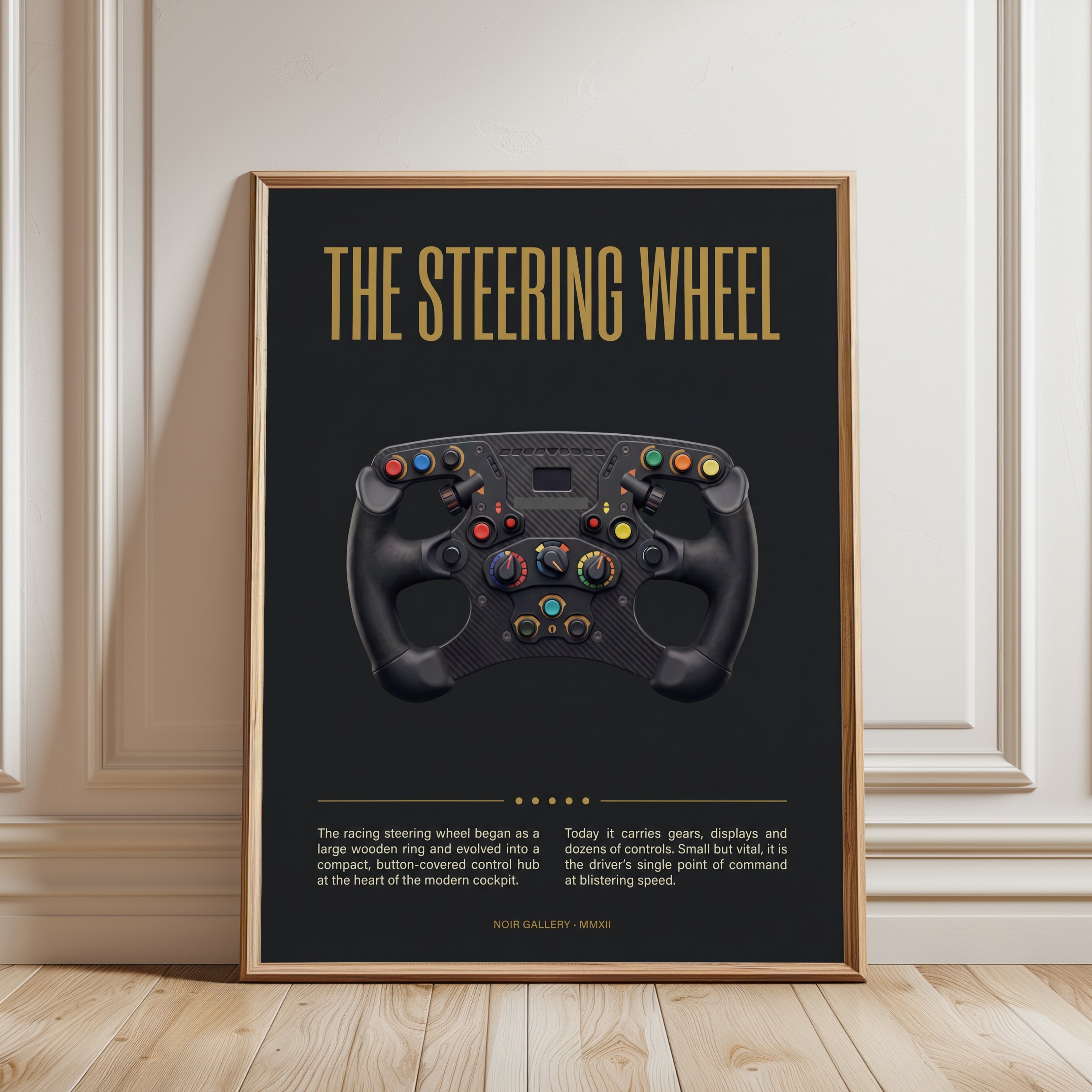 F1 Steering Wheel Technical Print – Racing Controls Blueprint - framed detail