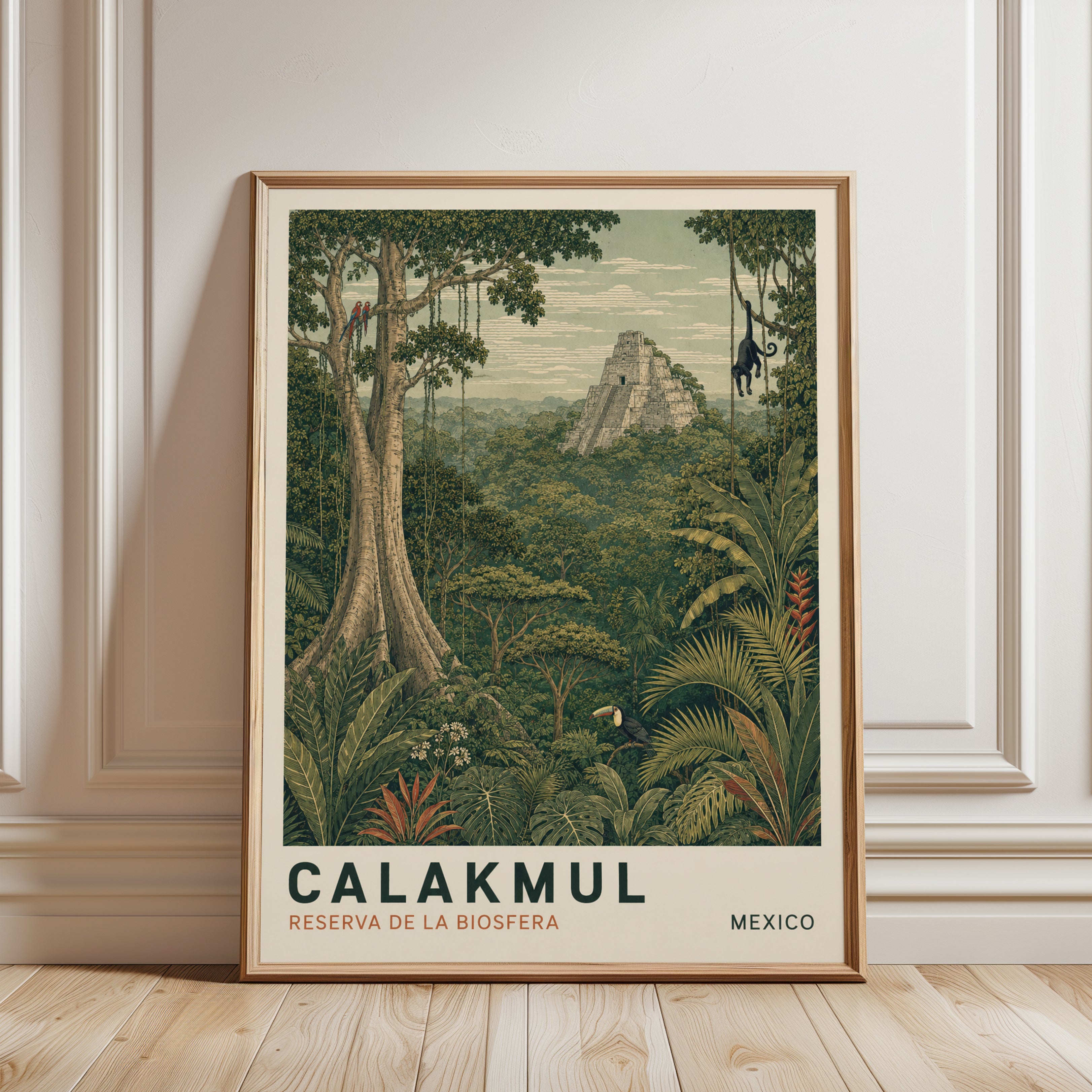 Mexico Travel Poster – Calakmul Print - framed detail